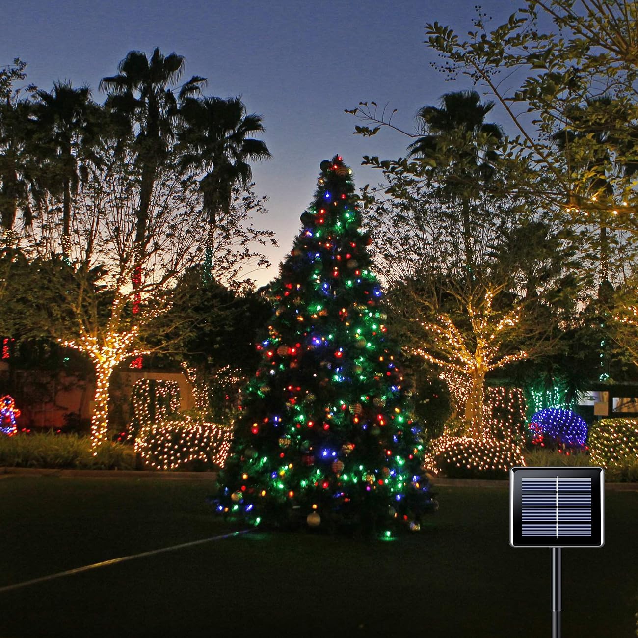 Anycosy 40Ft Solar Christmas Lights Outdoor 120 Leds C6 String Lights With Timer Function Plug In 8 Modes For Christmas Light Decorations