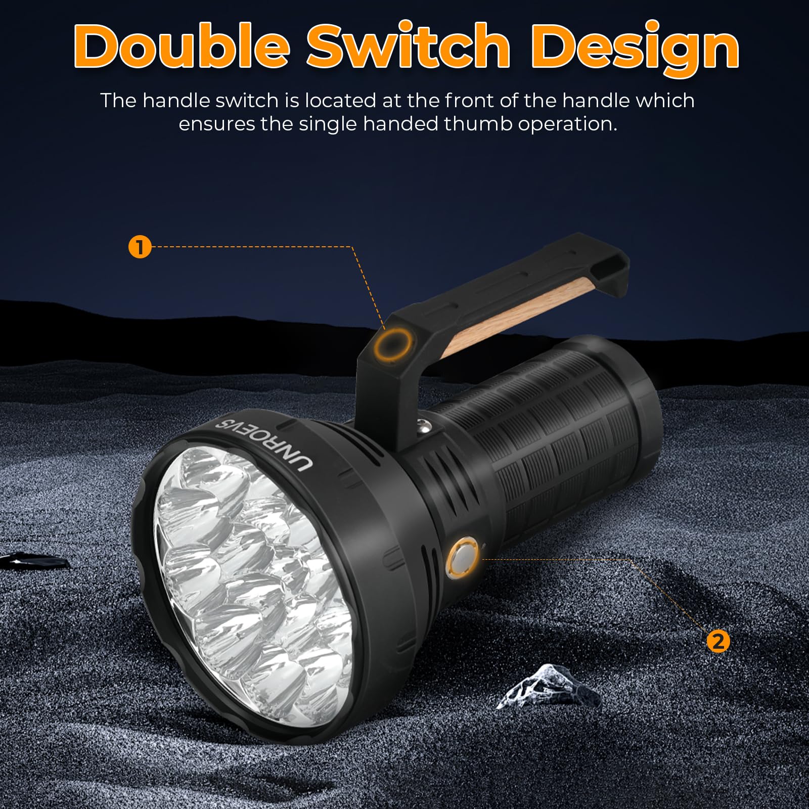 Unroevs W322 Brightest Flashlight 58000 Lumens,Super Bright Flashlight With 16 Pcs Cree Xhp50.3 Leds,High Powered Flash Light Long Beam 1715 Meters,Most Powerful Light For Caving,Search,Rescue And Hunting.