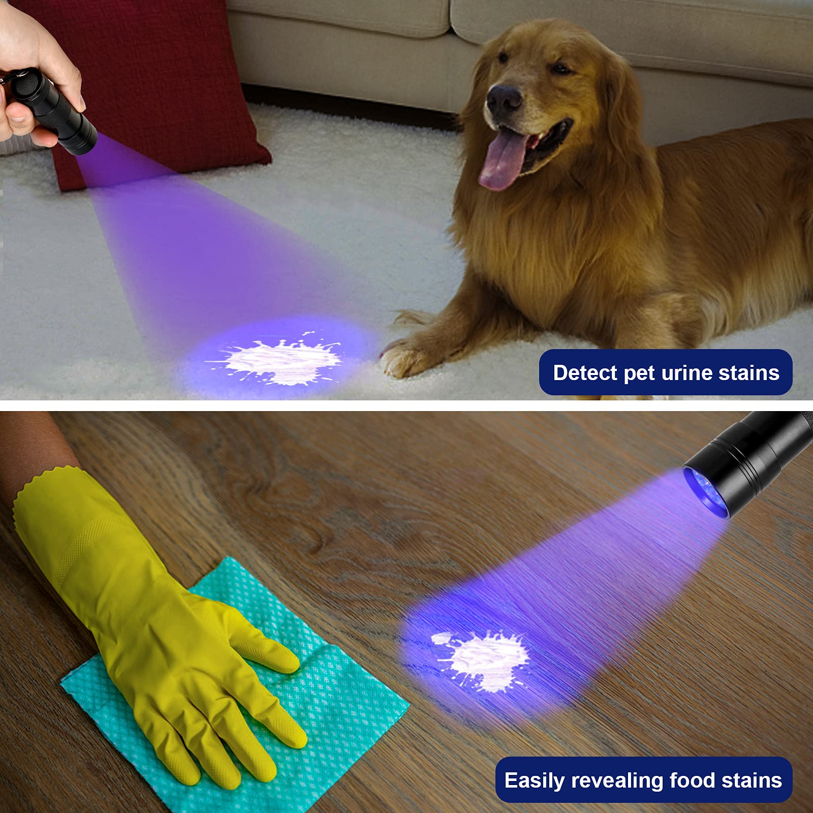 Simple Deluxe Uv Flashlight Black Light 395Nm Hand-Held Detecting Torch For Pet Urine, Stains, Verifying Money Documents, Batteries Not Included, Black