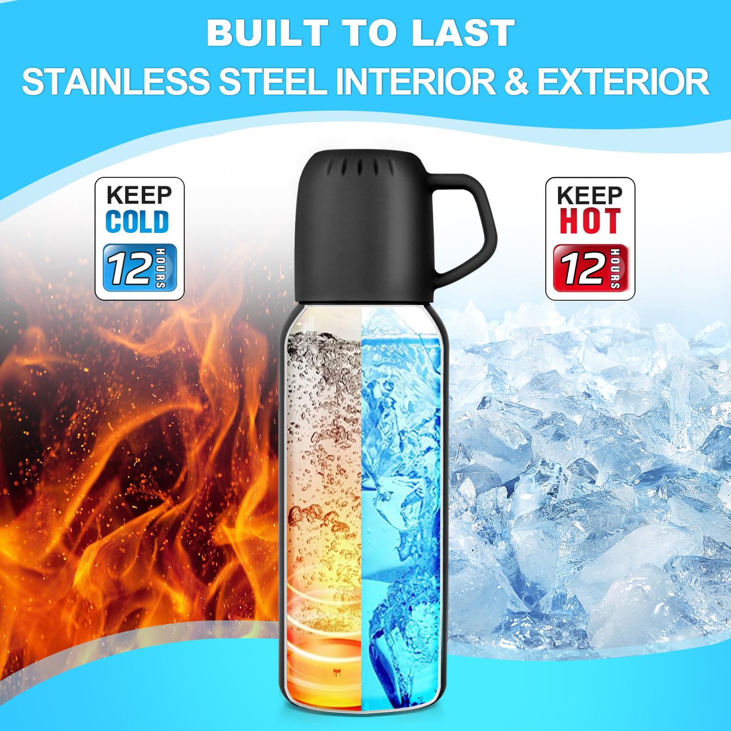 Vacuum Insulated Water Bottle Thermo With Cup 648Ml/22Oz Stainless Steel Thermal Water Bottles