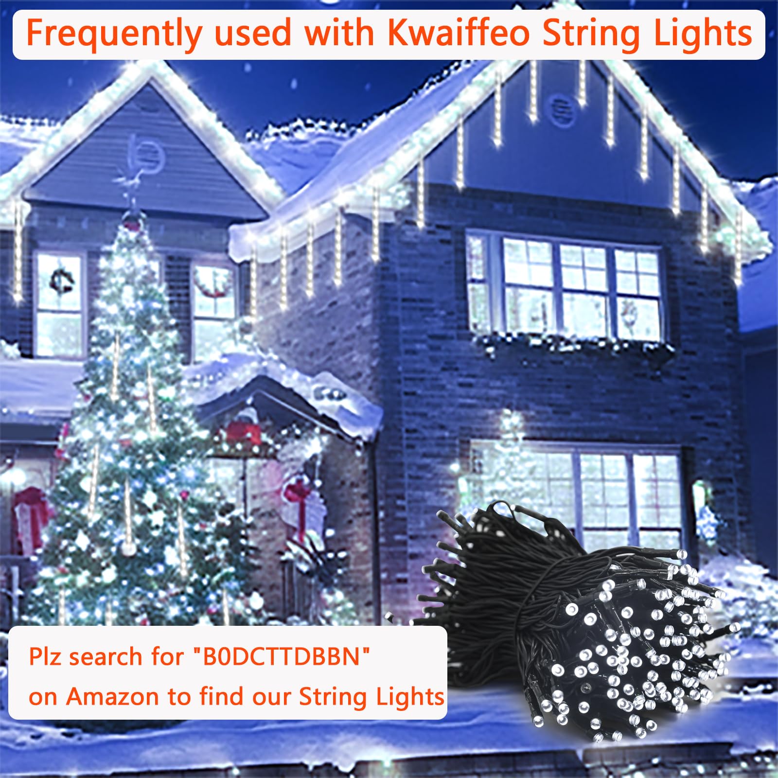 Kwaiffeo Christmas Lights Outdoor, 24 Tubes(Equivalent To 3 Sets Of 8-Tubes) Meteor Shower Lights Snow Falling Icicle Lights For Xmas Tree Halloween Decoration Wedding Party Window, Ul Plug, White