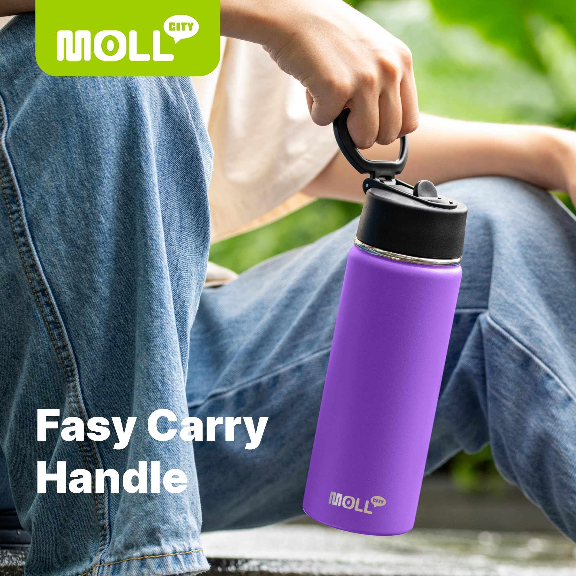 Insulated Water Bottle With Straw-18 Oz Stainless Steel Double Wall Vacuum Wide Mouth Water Bottle