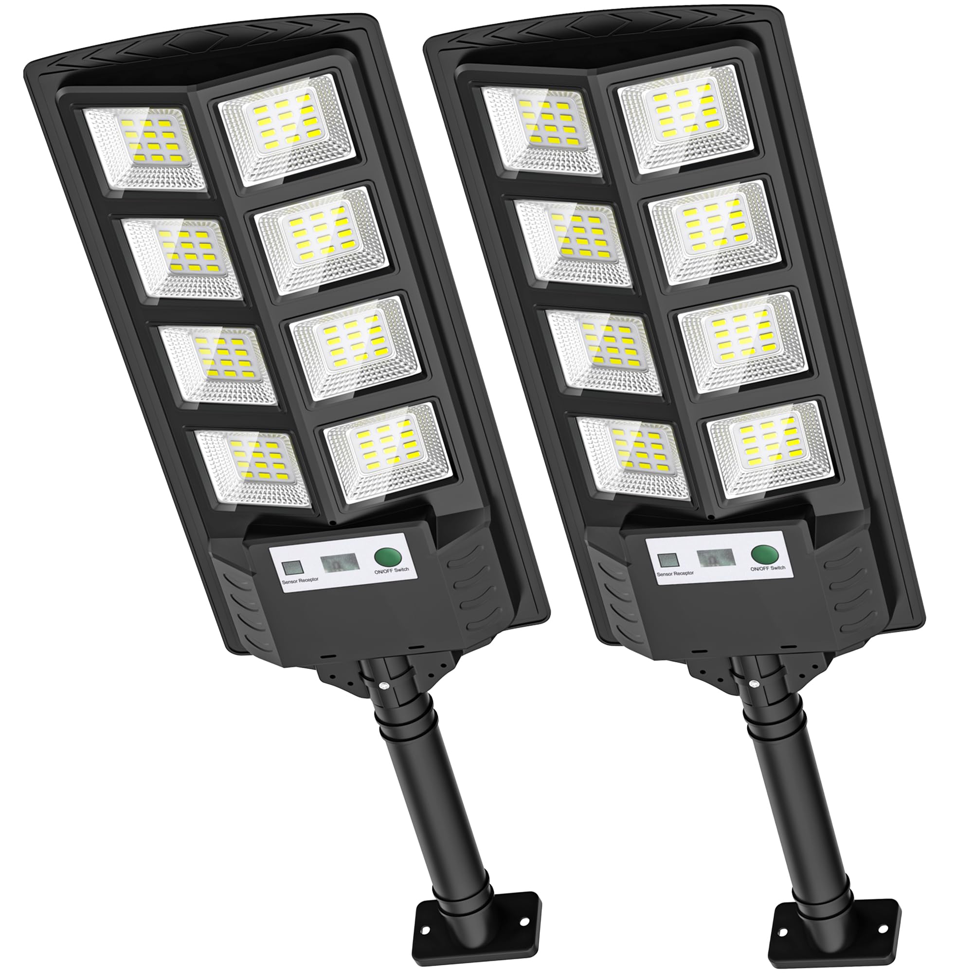 Wywna Solar Street Lights Outdoor Waterproof, 6000K Led Dusk To Dawn Solar Light, Solar Flood Lights With Motion Sensor And Remote Control, Solar Parking Lot Lights 2-Pack