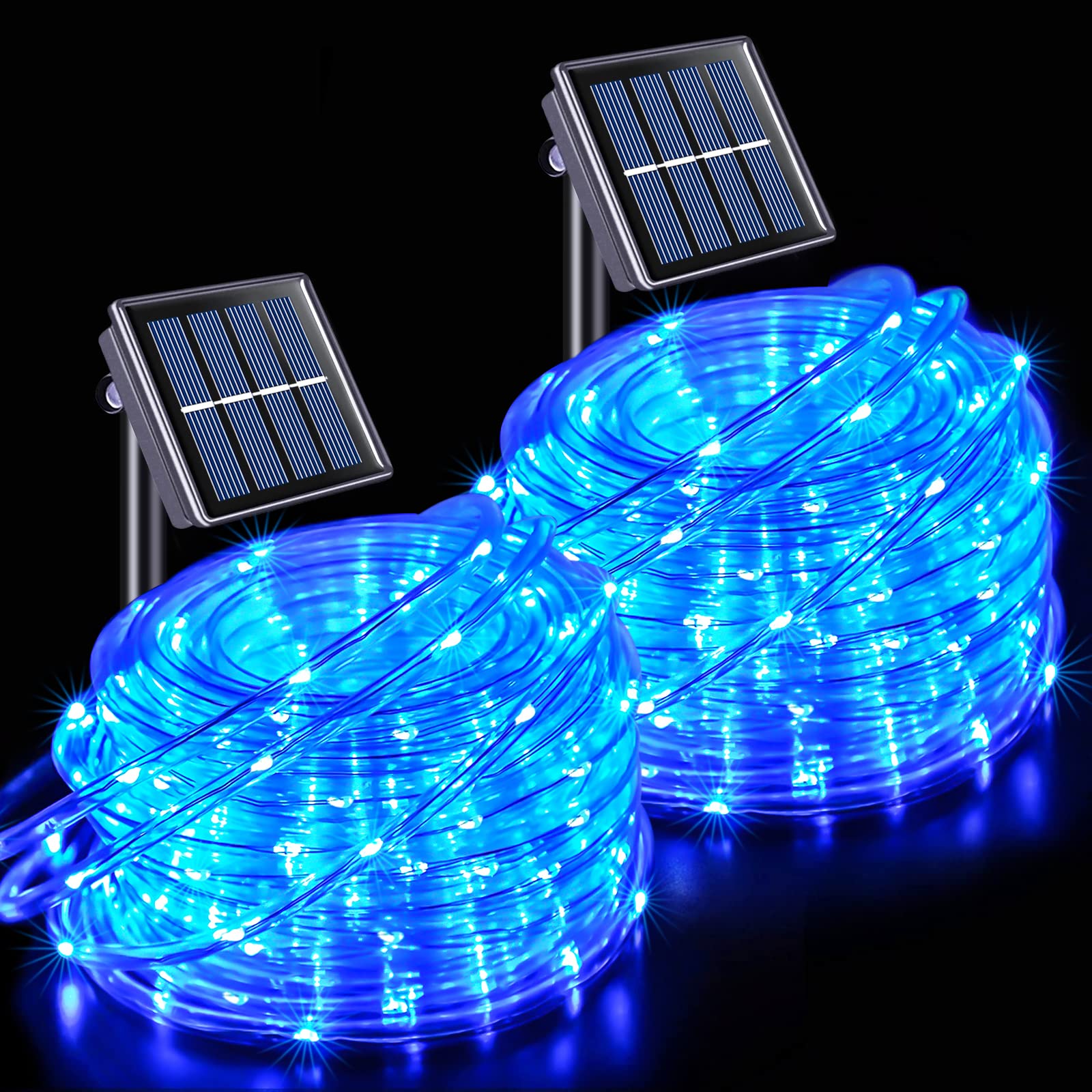 Jmexsuss 2 Pack 100 Led Solar Rope Lights, Ip65 Solar Rope Lights Outdoor Waterproof Led, 33Ft 8 Modes Pvc Tube Rope Light For Trampoline Xmas Fence Yard Walkway Path Garden(Blue)