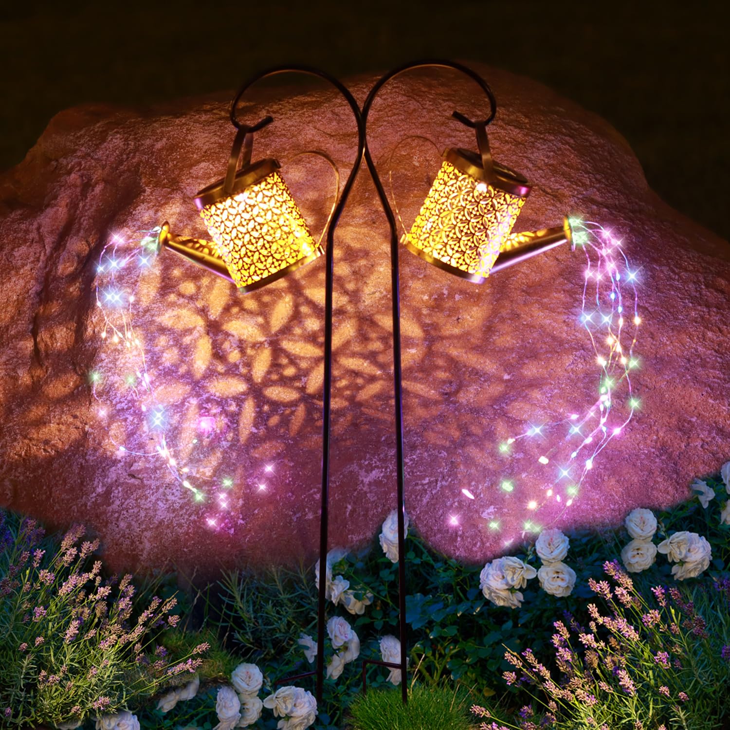 Amwgimi Solar Lights Outdoor Garden Decor,Hanging Watering Can Landscape Lights,Patio Decorations Birthday  For Mom Grandma Women,For Yard Porch Lawn Backyard Pathway Outside Gardening  2-Pack