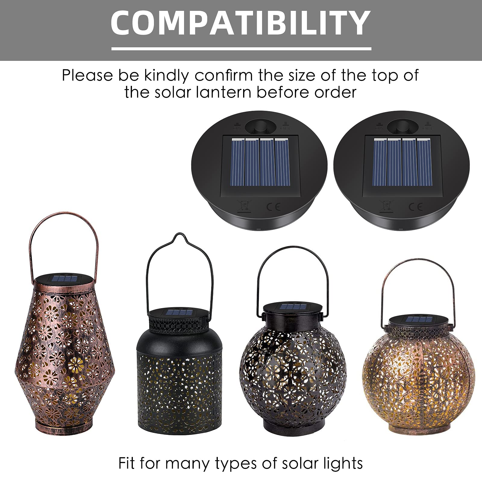 Yzerel 2 Pack Solar Lights Replacement Top - 7 Lumens Led Solar Panel Lantern Lid Lights , Lantern Light Replacement , Outdoor Solar Replacement Parts , Garden Patio Decor Light Up Your Space (2.76In)