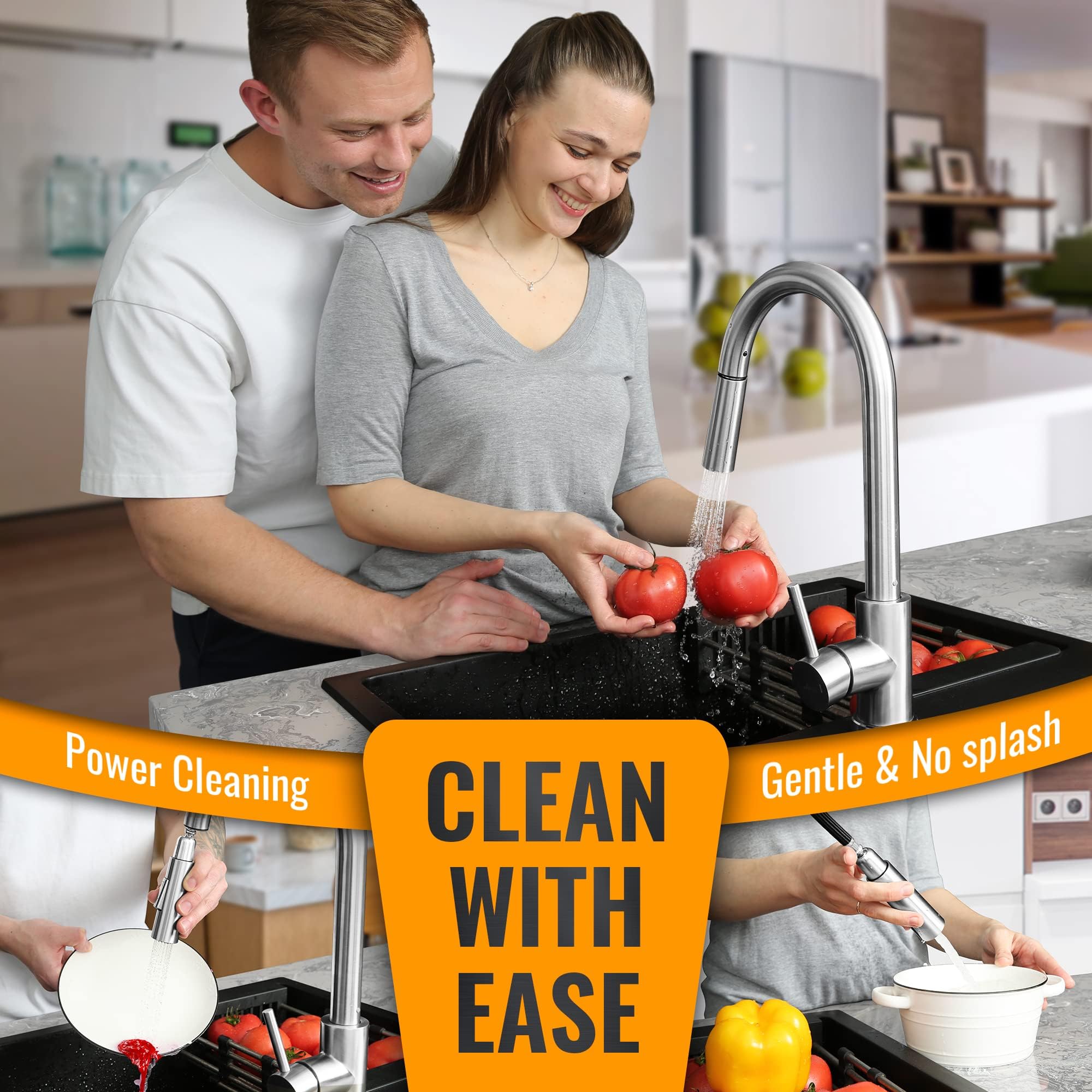 Appaso Kitchen Faucet With Pull Down Sprayer Brushed Nickel, Single-Handle High Arc Swan-Neck Modern Kitchen Sink Faucet With Optional Deck Plate Stainless Steel, Silver