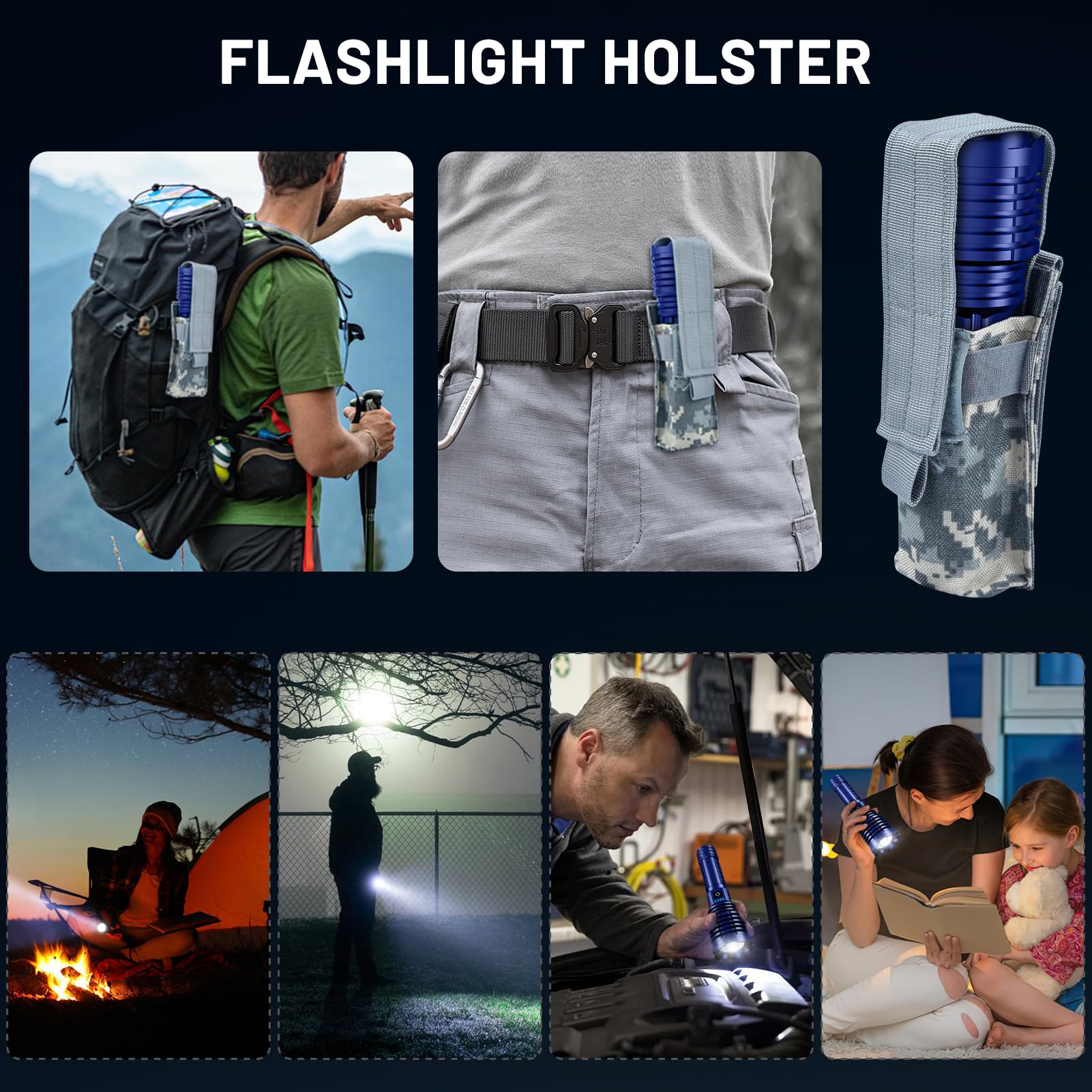 Weoxi Flashlights 2400000 High Lumens, Super Bright Led Rechargeable Flash Light, Long Battery Life, Hoslter, Powerful Waterproof Handheld Flashlights With Zoomable 5 Modes For Emergencies Camping (Blue)