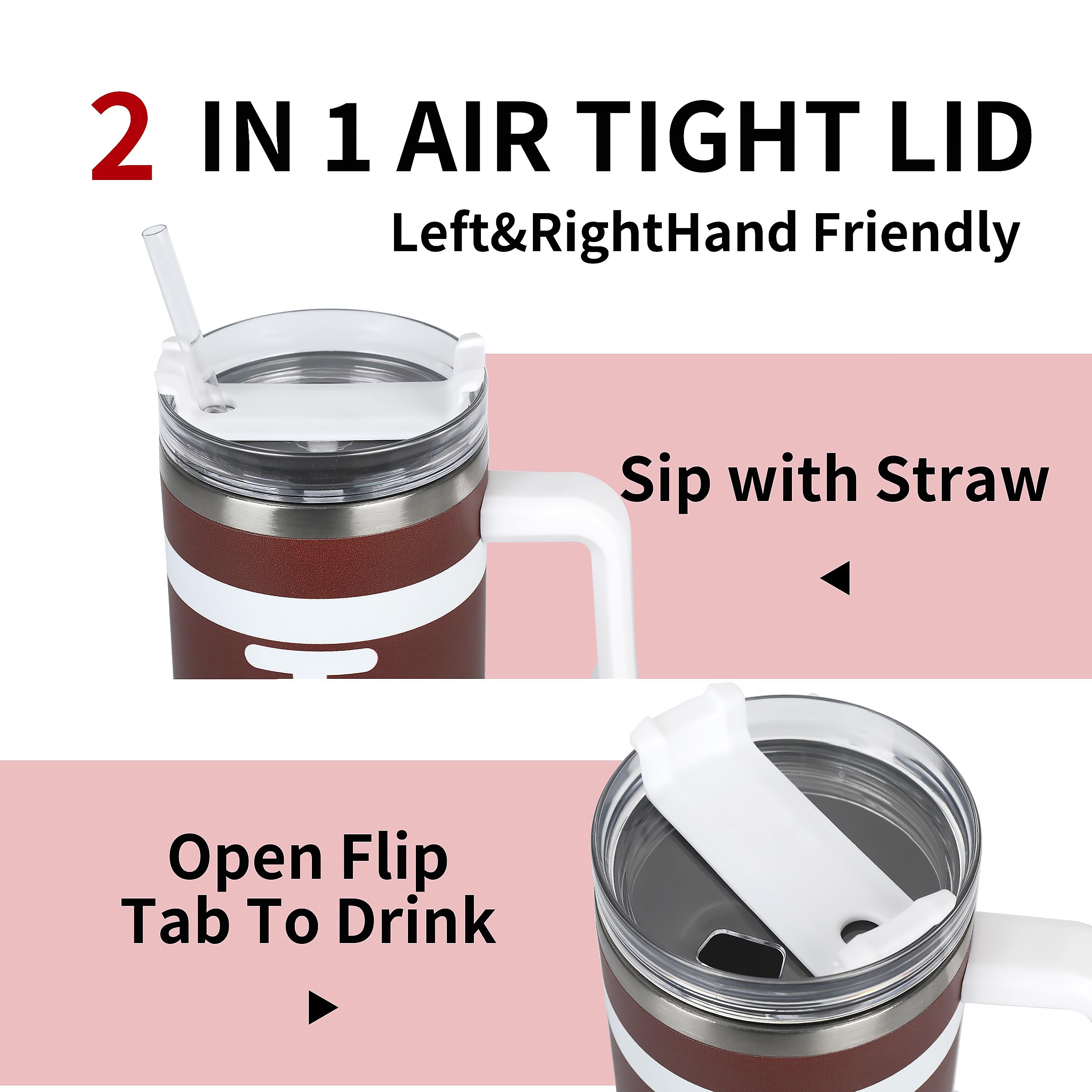40Oz Insulated Tumbler With Lid And Straws, Stainless Steel Football Cup With Handle, Coffee Mug