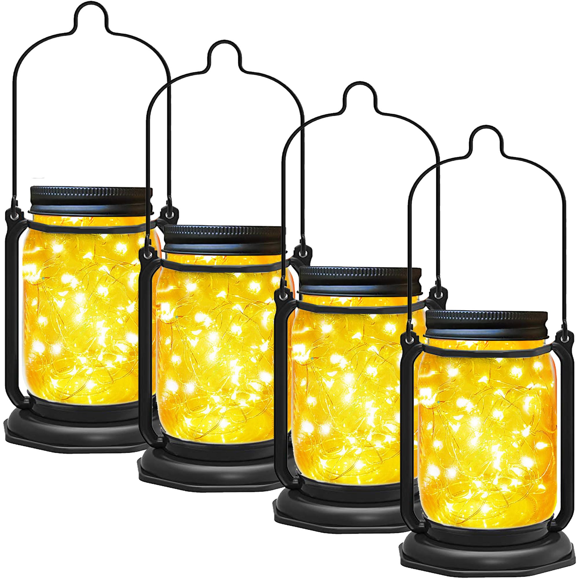 Aikeve Solar Mason Jar Lights,4 Pack 30 Led Fairy Hanging Jar Lights,Solar Lanterns For Outdoor Patio Party Garden Wedding Decor Lights(Mason Jars/Handles Included)