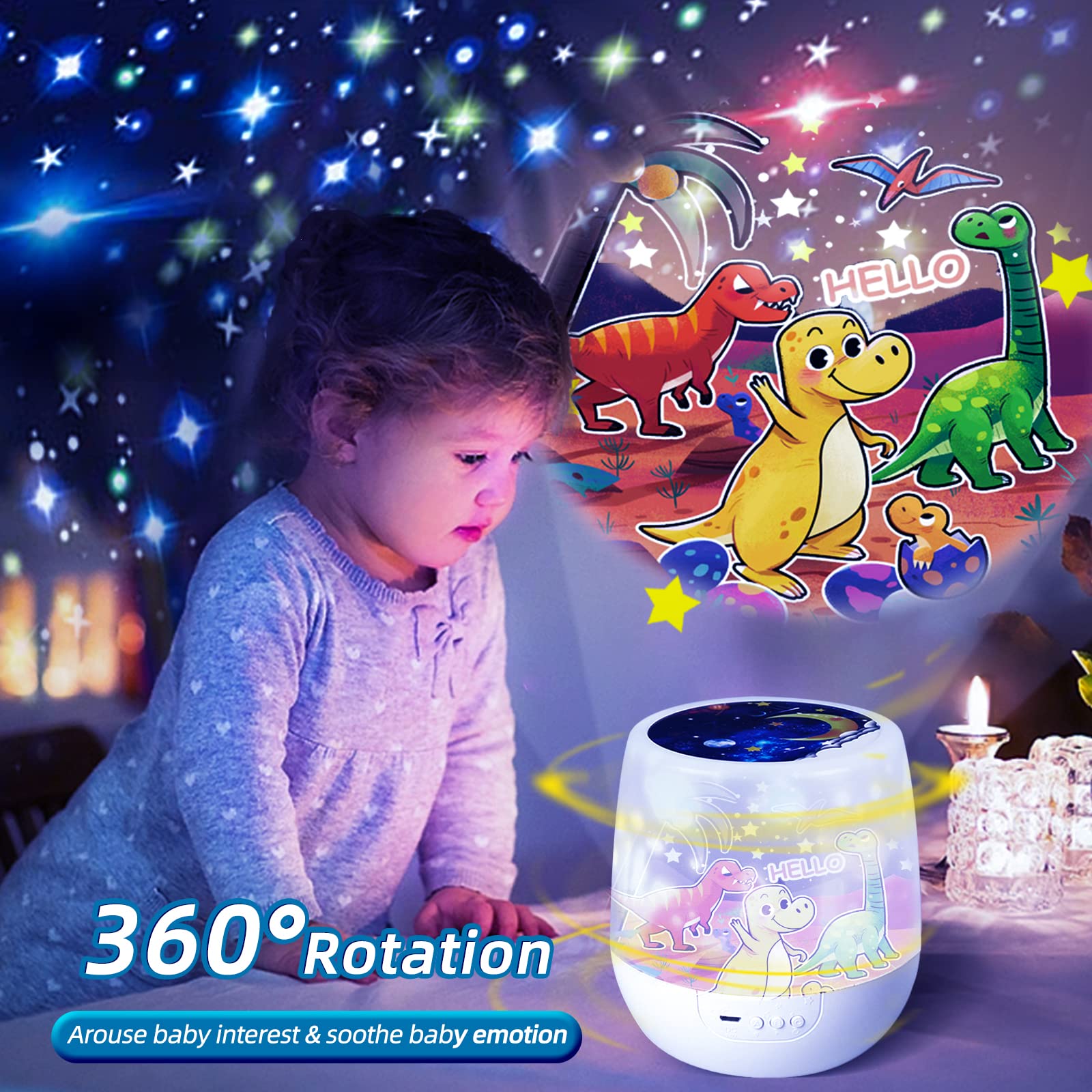 Kelahouse Dinosaur Star Projector For Kid, Kids Constellation Galaxy Projector,Boys Girls Usb Night Light, 360 Degree Rotating Nebula Starry Sky Night Light Projection Lamp