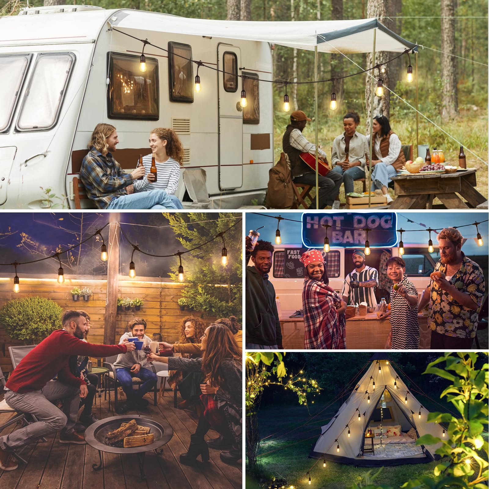 Larkvue 48Ft Outdoor String Lights With Remote, Dimmable Patio Lights With 15+2 Led Waterproof Shatterproof Bulbs 3 Modes 4 Timers For Backyard, Black