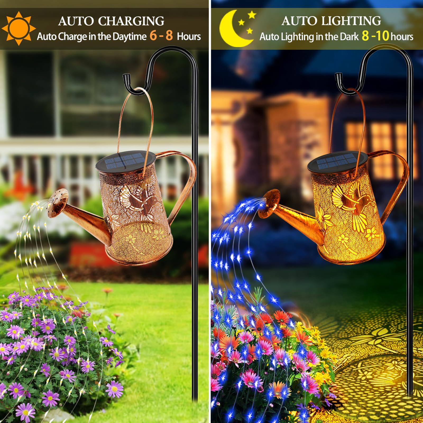 Yjfwal Solar Watering Can Lights, Hummingbird Christmas For Women Mom Grandma Birthday, Waterproof Outdoor Garden Decor Large Hanging Solar Lanterns Garden Lights For Patio Porch Yard Flowerbed Pathway