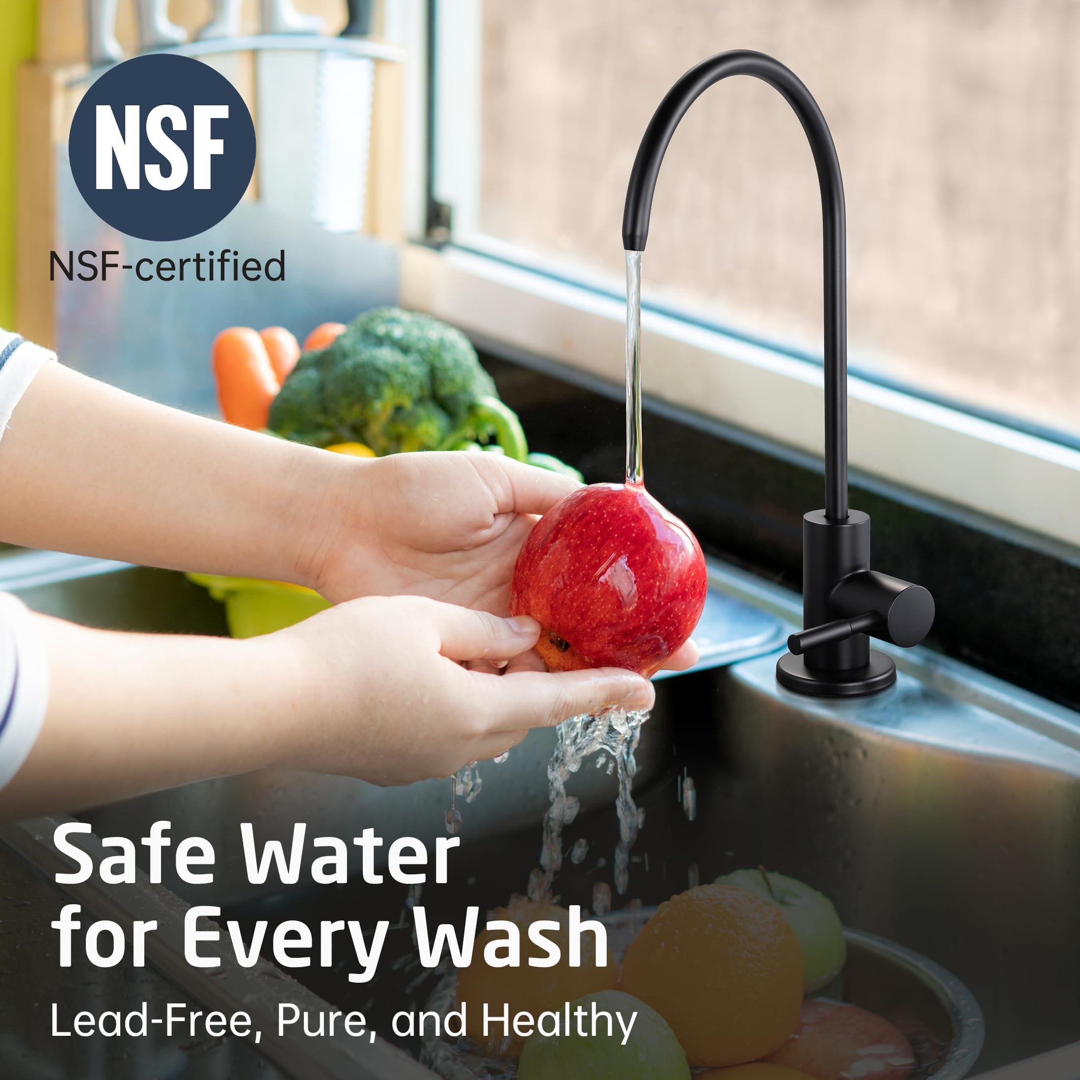 Kes Reverse Osmosis Faucet Nsf Black Ro Lead- Water Filter Faucet Drinking Water Faucets Kitche Faucet 304 Stainless Steel, Z504Clff18-Bk