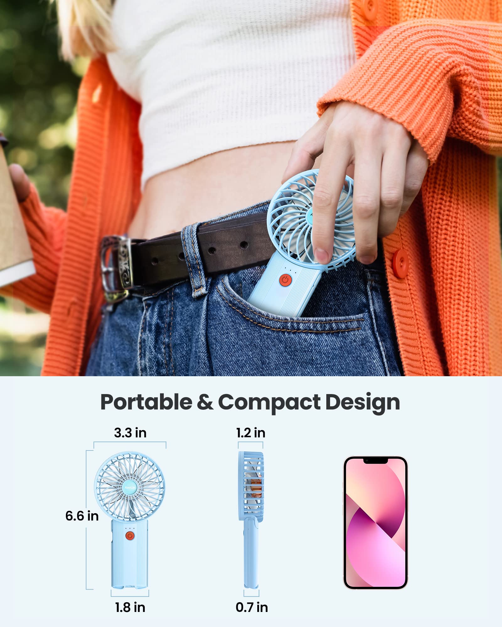 Mini Portable Folding Handheld Fans Usb Rechargeable Personal Fan Neck Desktop 4-Speed 3-In-1 Silent