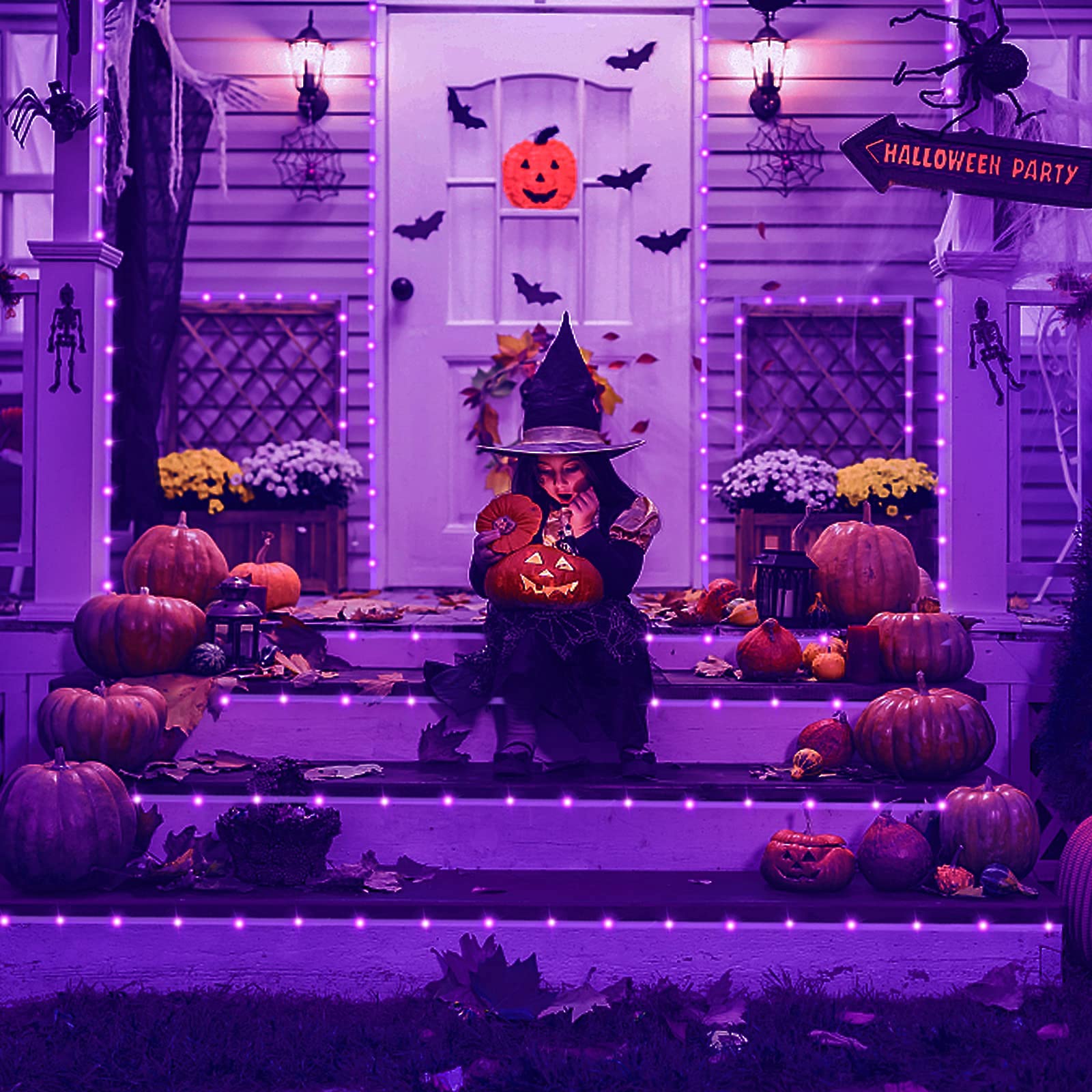 Jmexsuss 8 Modes Solar Powered Light Rope,39.4 Ft 120 Led Outdoor Solar Rope Lights,Waterproof Solar Purple Halloween Lights Rope For Garden,Fence, Yard, Party,Halloween, Christmas Tree Decor(Purple)