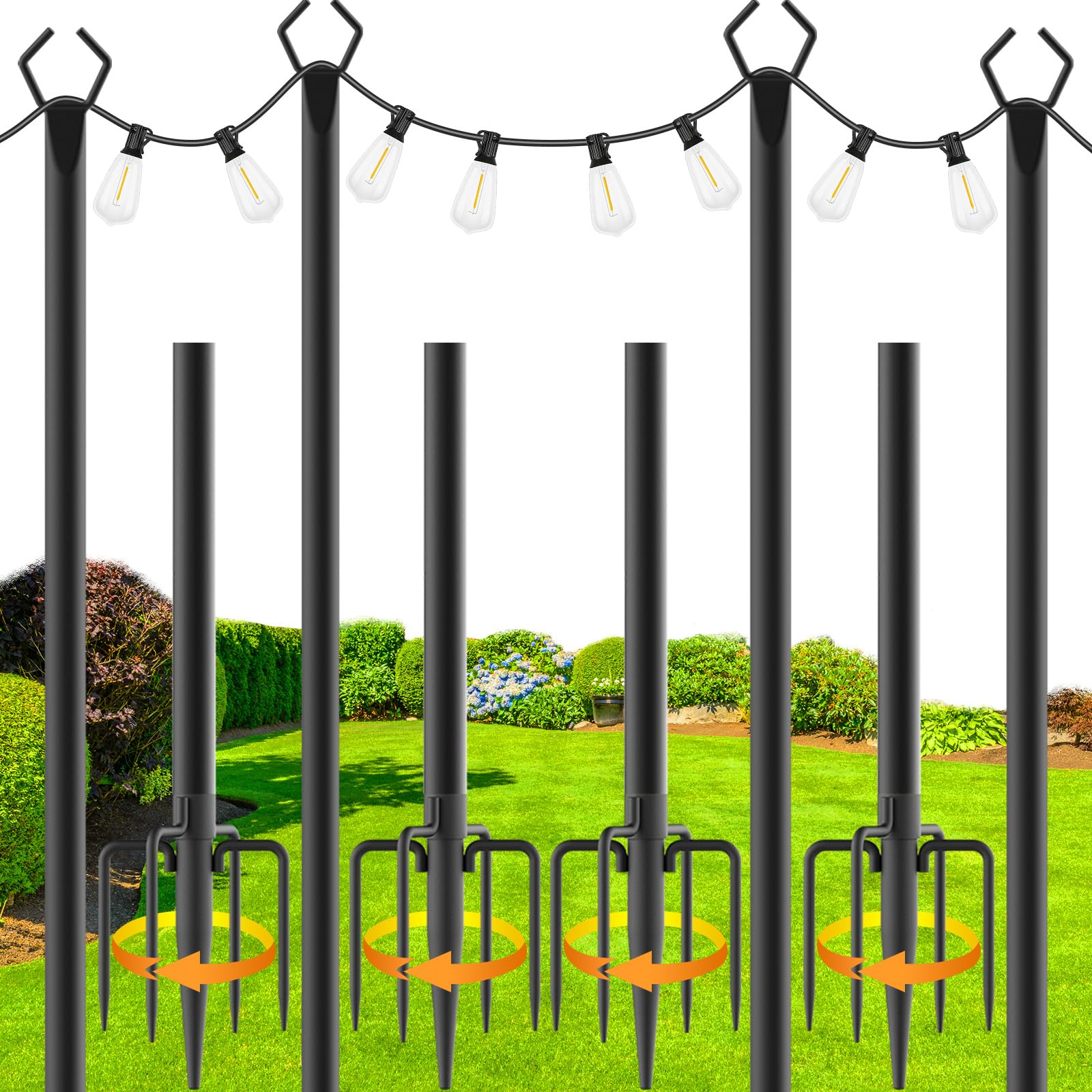 Zoegi 10Ft String Light Poles 4 Pack,Light Poles For Outside Lights With Fork,Outdoor Brackets Hanging Lights,Metal Stand For Deck Patio,Backyard,Wedding,Deck,Party