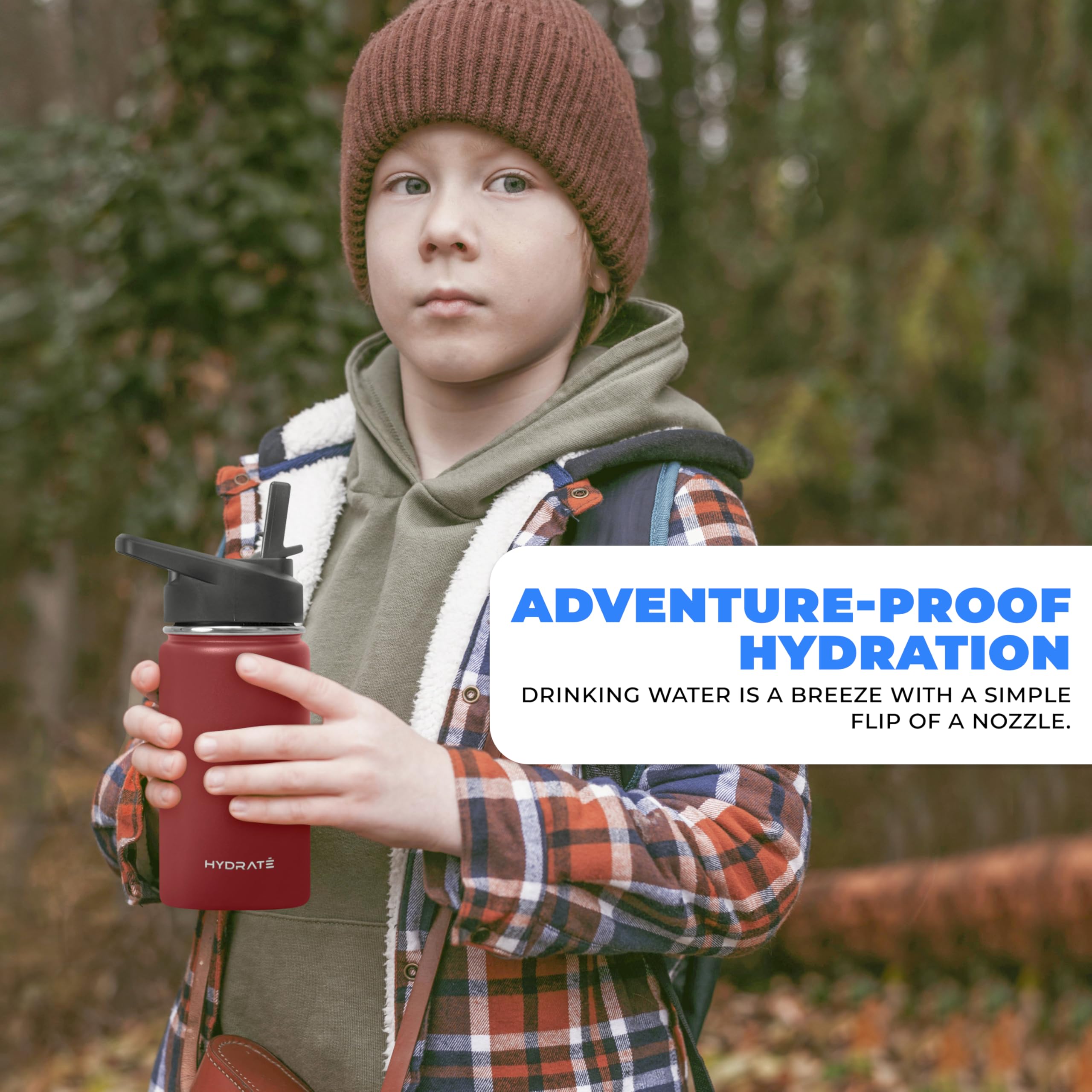 Hydrate Kids Stainless Water Bottle - Small Insulated Water Bottle For Kids - Spill Proof Lid