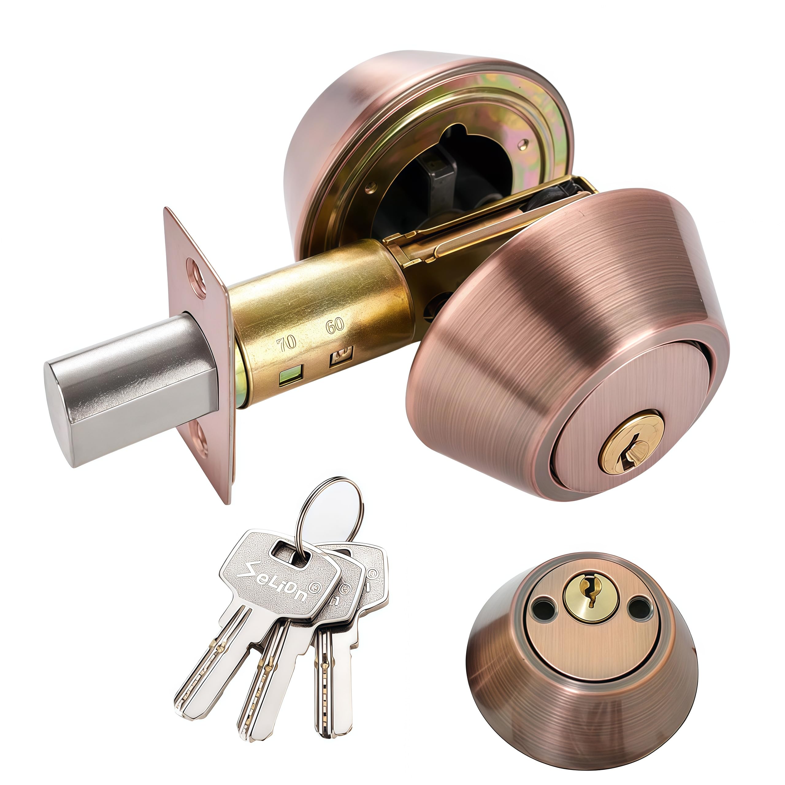 Eiqikayo Retro Red Double-Head Cylinder Deadbolt Lock- High Security Anti-Kick Door Lock, Easy To Install, Fits Standard Doors, For Home, Apartment And Office Security