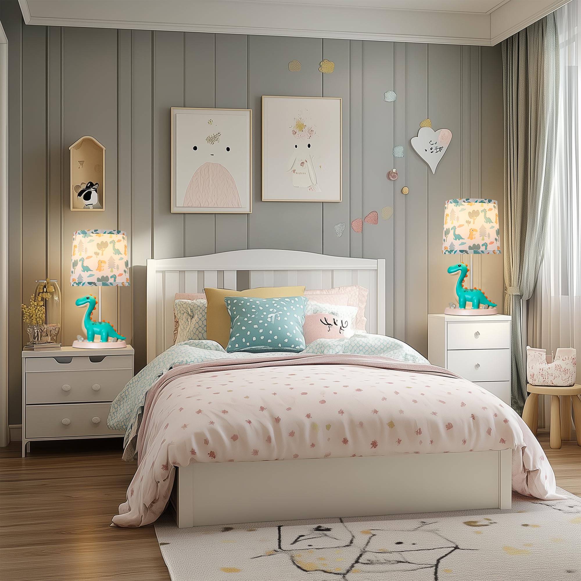 Hamucd Small Green Dinosaur Table Lamp For Bedroom Nightstand Decor,Animal Nursery Single Bedside Lamp For Kid Study Room,Cute Desk Lamp For Boy Girl Toddler Play Room,1 Led Bulb Included