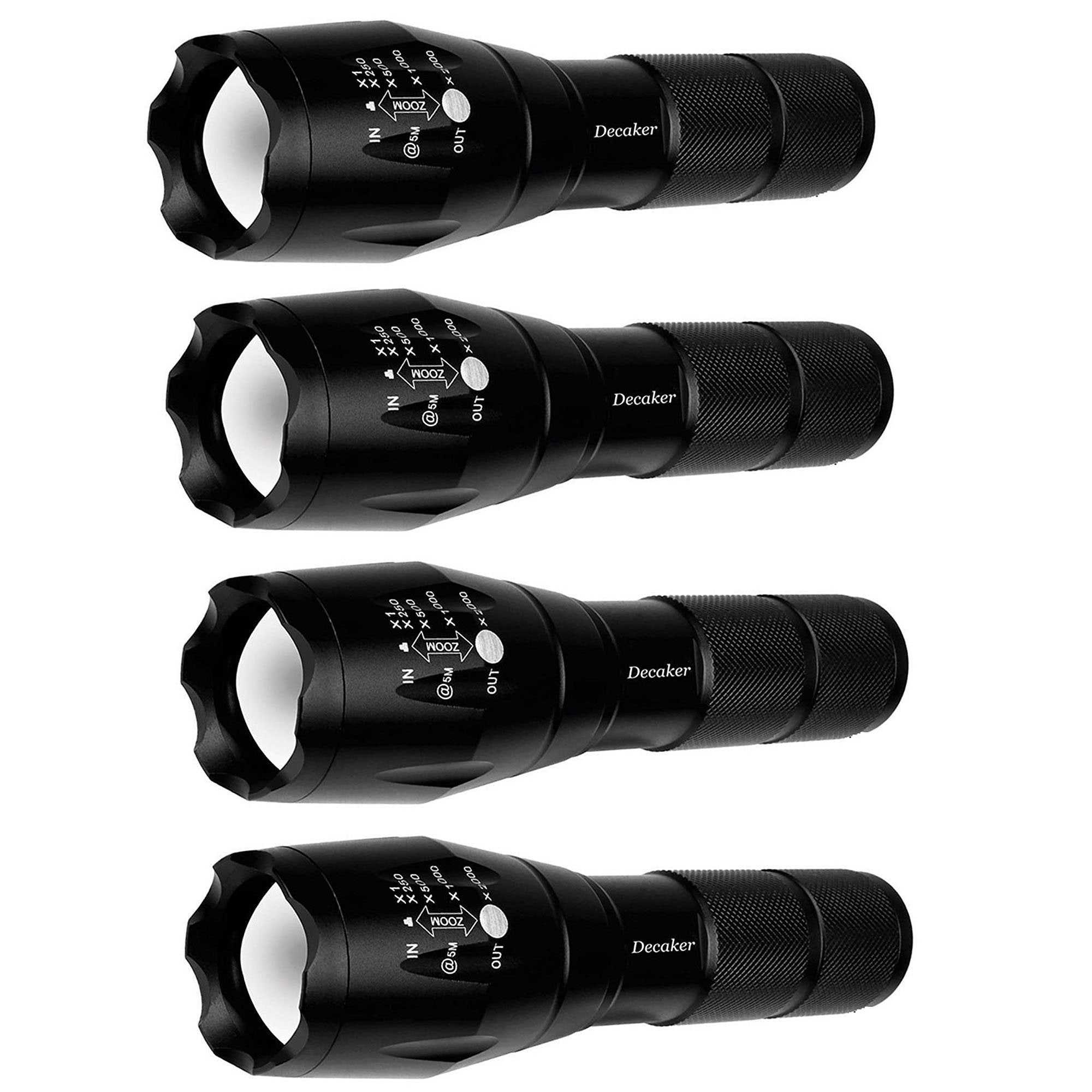Decaker Tc1200 Pro Tactical Flashlight Military Grade 5 Mode 3000 Lumens Tactical Led Waterproof Flashlights, 4-Pack