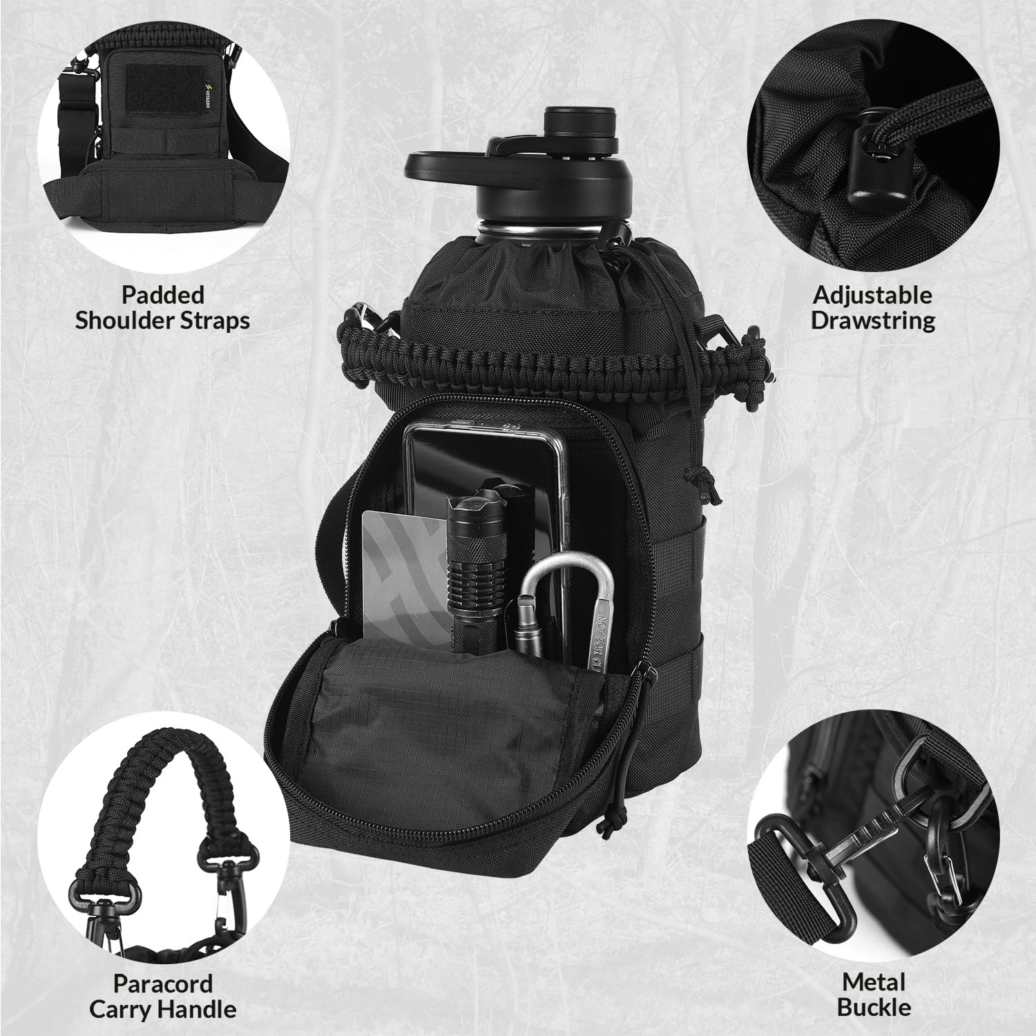 64Oz Tactical Water Bottle - Half Gallon Stainless Steel Insulated Water Bottle, Metal Military