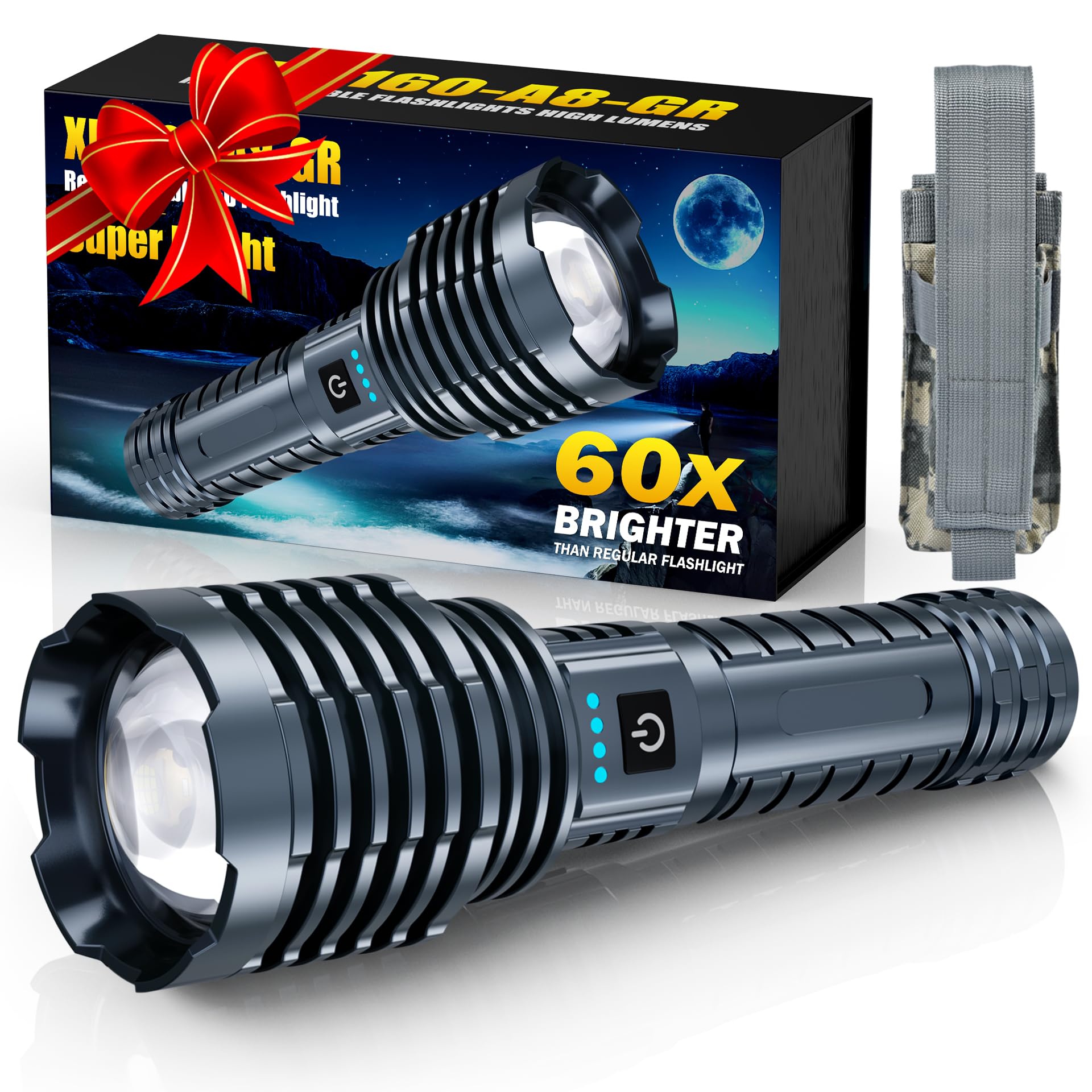 Weoxi Super Bright Rechargeable Flashlights 2400000 High Lumen, Powerful Led Flashlight, Ipx7 Waterproof Floodlight & Spotlight Flashlight 2-In-1 W/5 Modes For Camping, Emergency, Search & Rescue