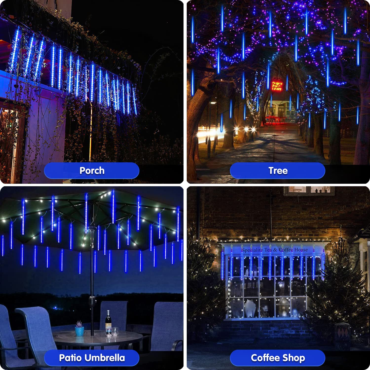 Jmexsuss Solar Meteor Shower Lights Outdoor, 8 Tube 144 Leds Solar String Lights Outdoor Waterproof For Tree Icicle Garden Yard Party Patio Christmas Decor (Blue)
