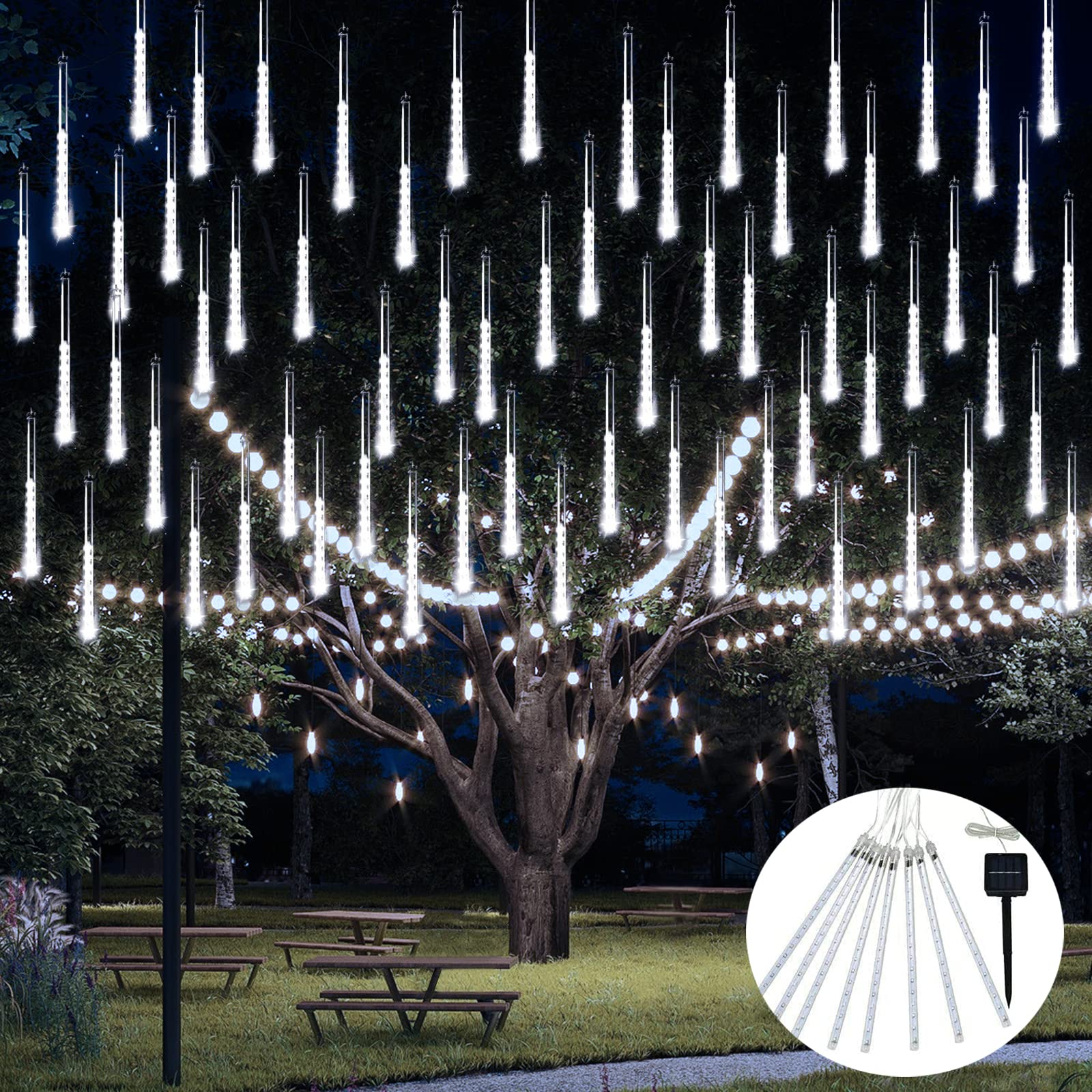 Jmexsuss Solar Meteor Shower Rain Lights/White Christmas String Lights