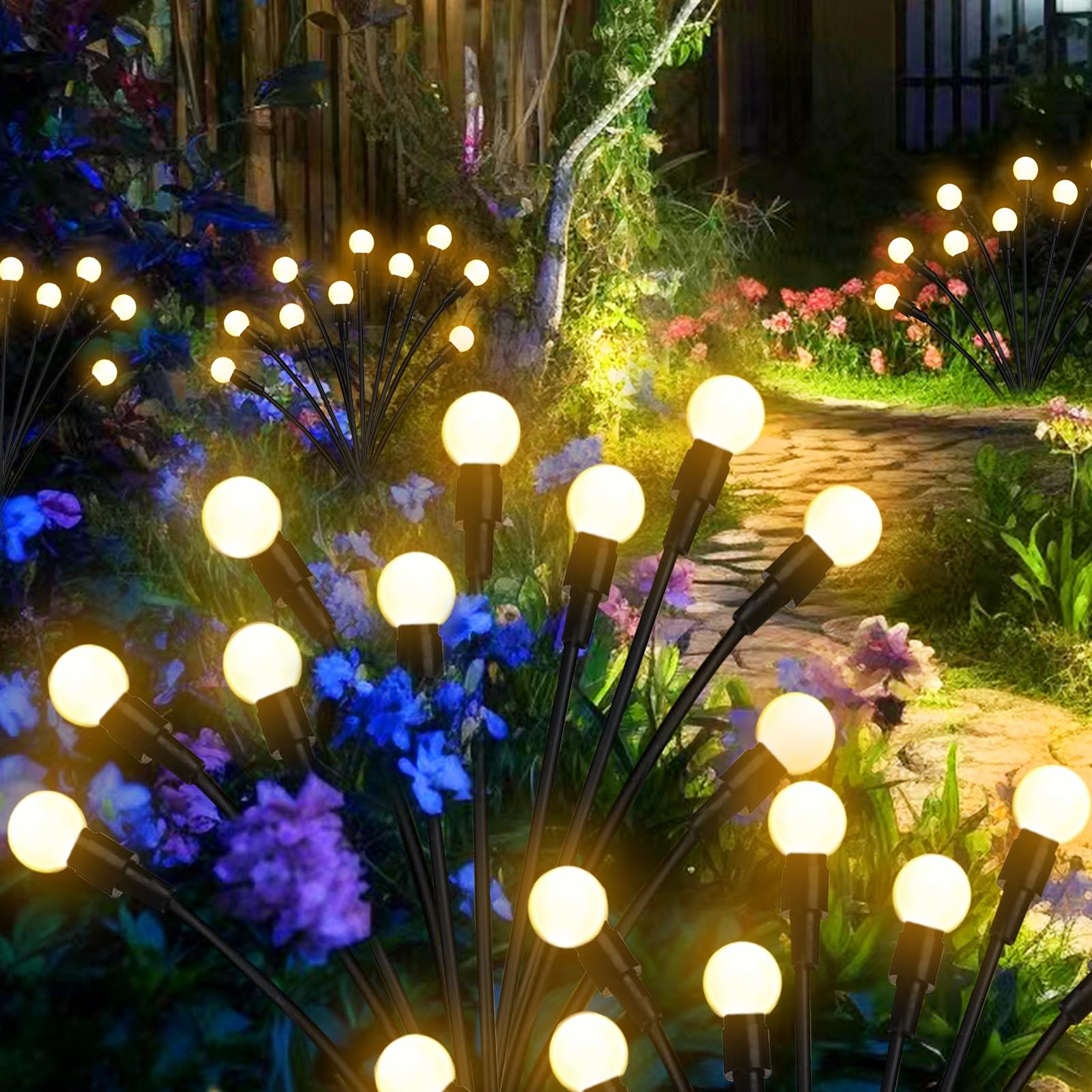 Rieyue Solar Garden Lights – 1 Pack, Dual Mode 10 Led Outdoor Solar Lights, Waterproof Solar Outdoor Decor For Yard, Patio, Pathway, Firefly Solar Lights Outdoor For Garden Ambiance(Warm Light)