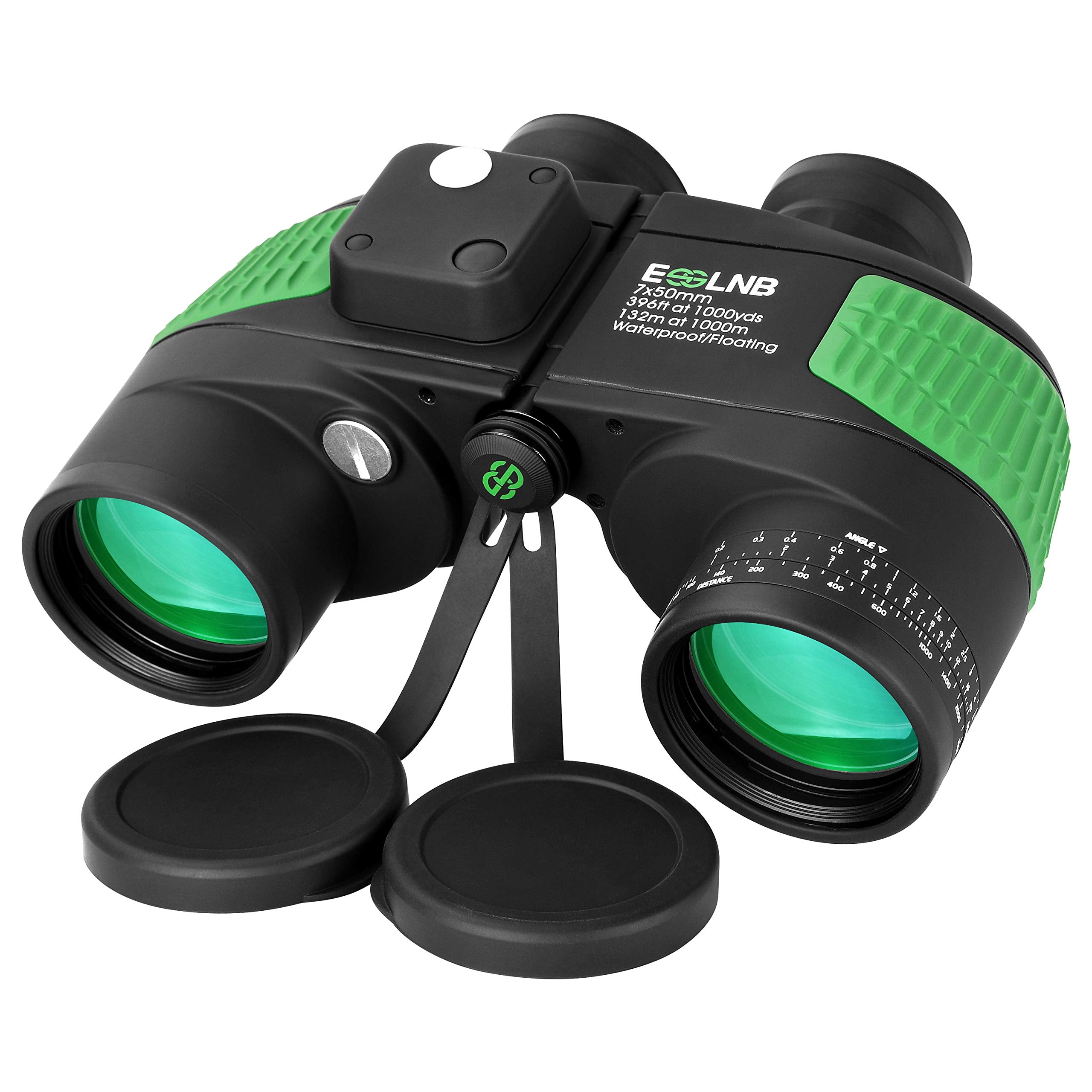 Esslnb 7X50 Marine Binoculars - Ipx7 Waterproof With Illuminated Rangefinder, Compass, Bak4 Prism, Fmc, Floating For Navigation, Hunting - Includes Bag And Strap