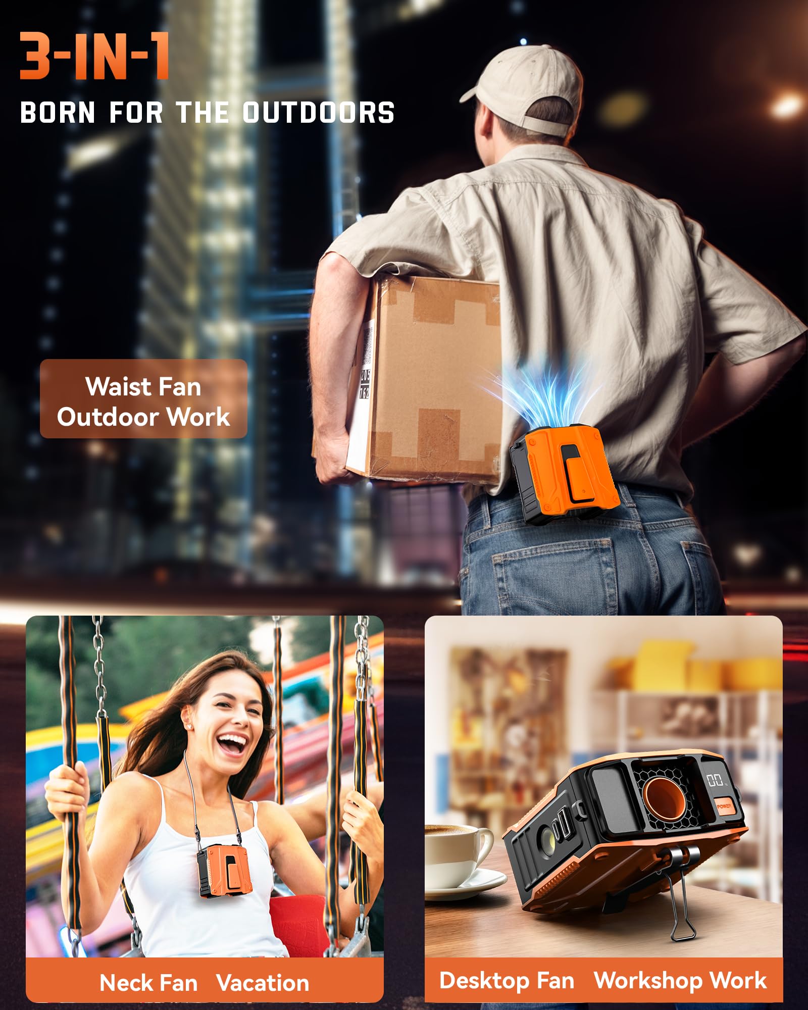 Portable Waist Fan Clip On Belt Under Shirt, Wearable Cooling Personal Neck Fan Rechargeable