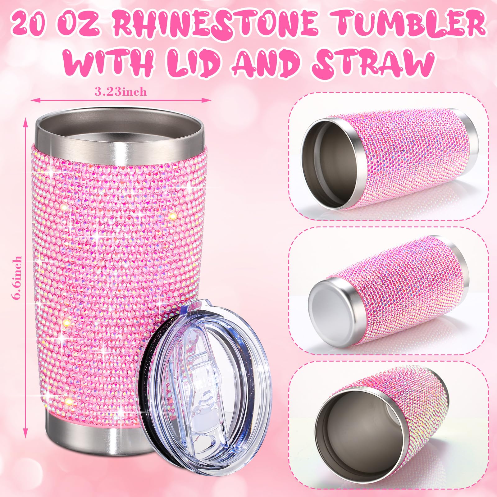 Lallisa 2 Pcs Rhinestone Tumblers Bling Cups 20 Oz Glitter Water Bottles Stainless Steel Vacuum Ins