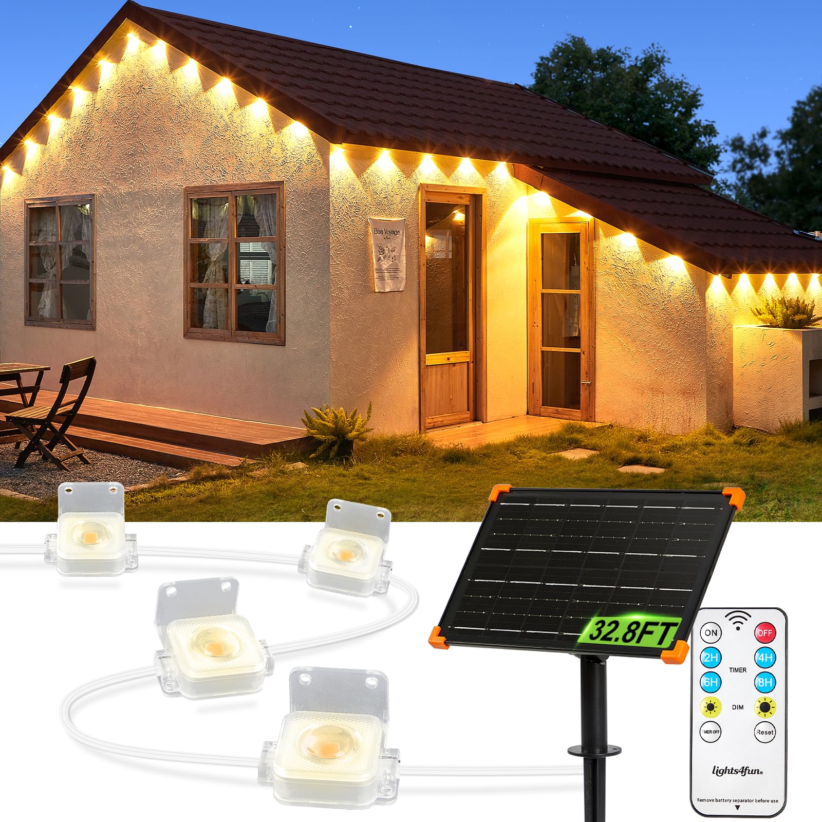 Lifengsoler Permanent Outdoor Lights - 32.8Ft Solar Powered Eaves Lights With 20 Leds, 9000Mah, Ip68 Waterproof For Holiday, Birthday Party, Christmas Decor, Home Safety