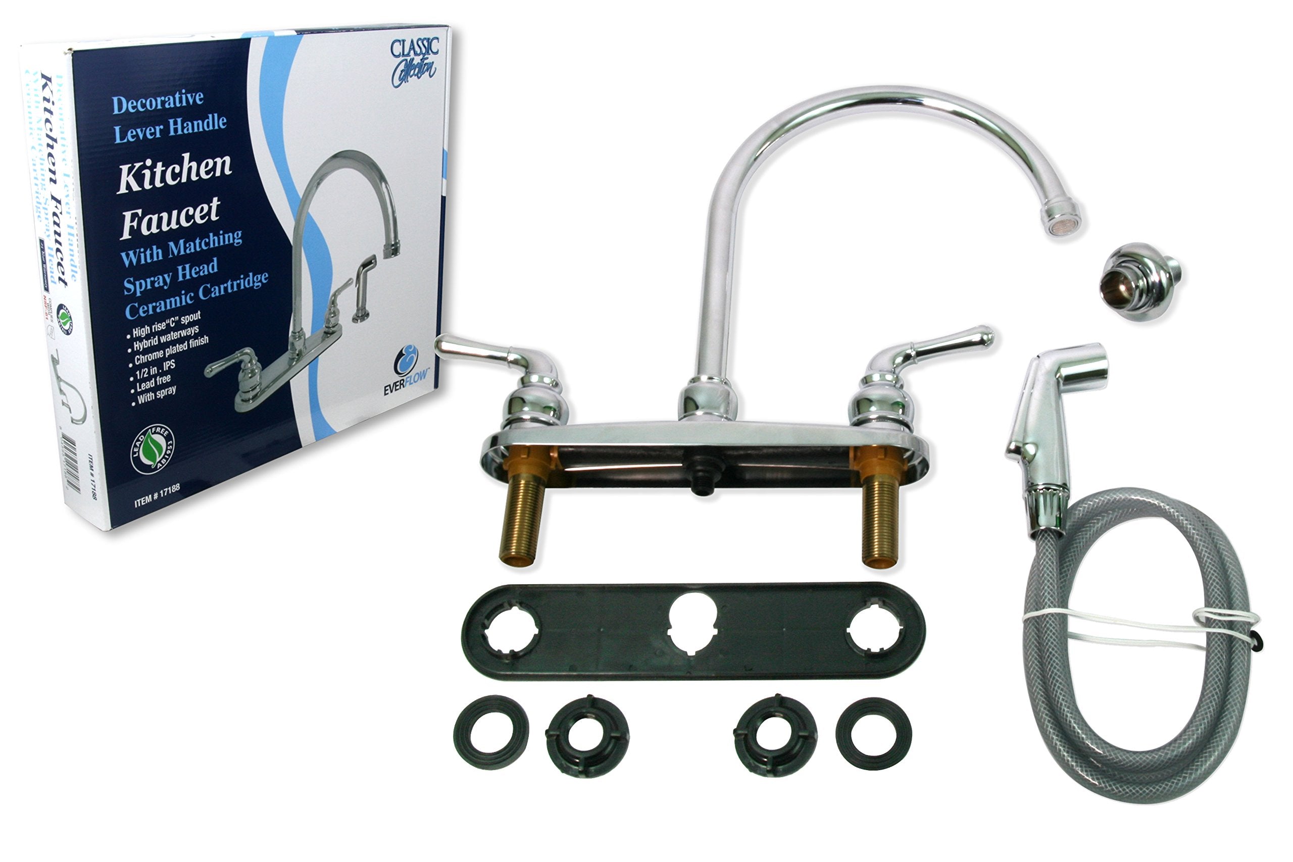Highcraft 393Ii Kitchen Faucet, High Arc Swivel Spout, Chrome Plated Finish, Lead- Construction, Pull Out Side Spray Hose, 2 Operate Metal Handle 1.5 Gpm Flow Rate Easy To Use