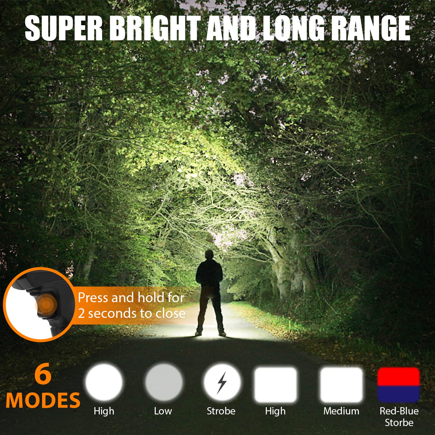 Buthsku Rechargeable Flashlight, 90000 Lumens Handheld Flashlight With Cob Light, 4 Color 6 Modes Portable Led Flashlight For Hunting Boating Camping