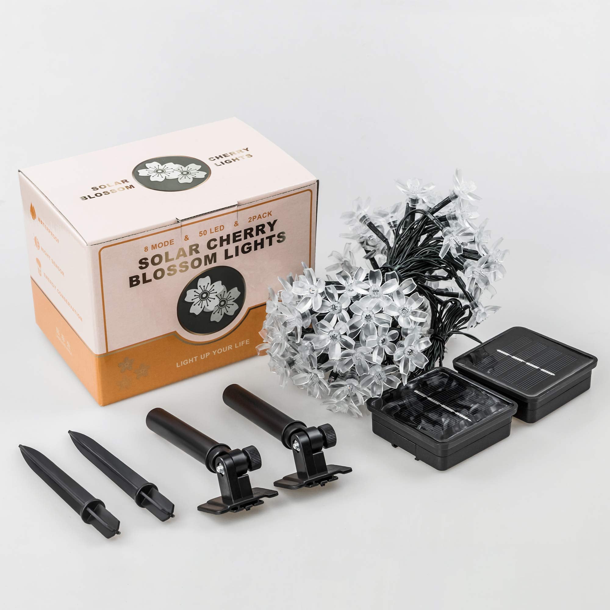 Shinymolly 2 Pack Solar String Lights Outdoor Decoracion, 50 Led 21.3Ft Warm White Waterproof Fairy Flower String Christmas Lights For Tree, Patio, Indoor Garden, Room, Holiday(50L-Warm White)