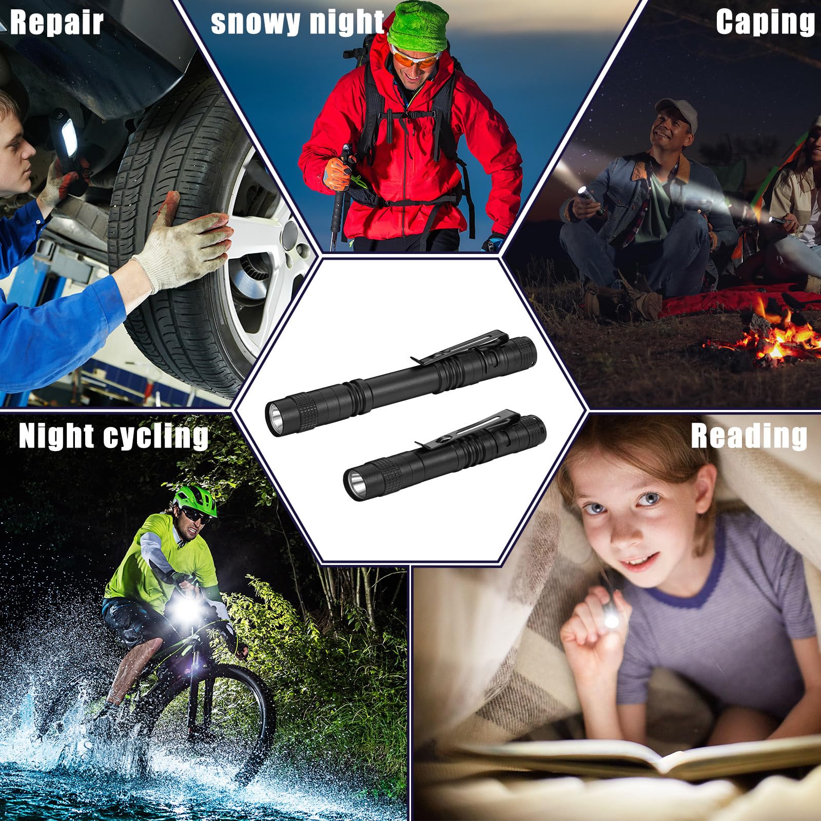 Tujoe 60 Pack Small Led Pen Light Set Mini Handheld Flashlight With Clip Led Pen Tactical Pocket Torch Pen Flashlight For Camping Outdoor Emergency Inspection 3.58 Inches And 5.2 Inches