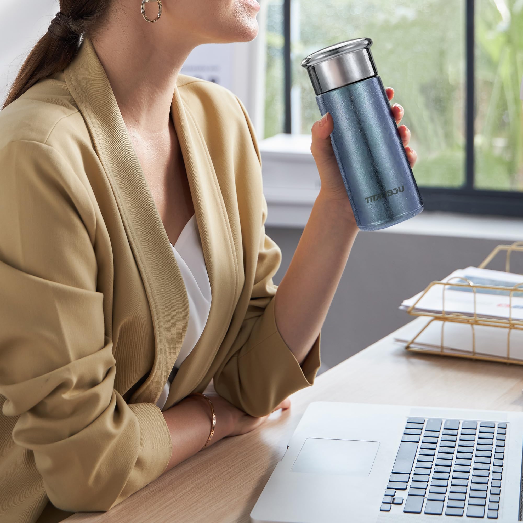 Titanium Vacuum Insulated, Double Wall Ultralight Travel Tumbler For Cold & Hot, Sports