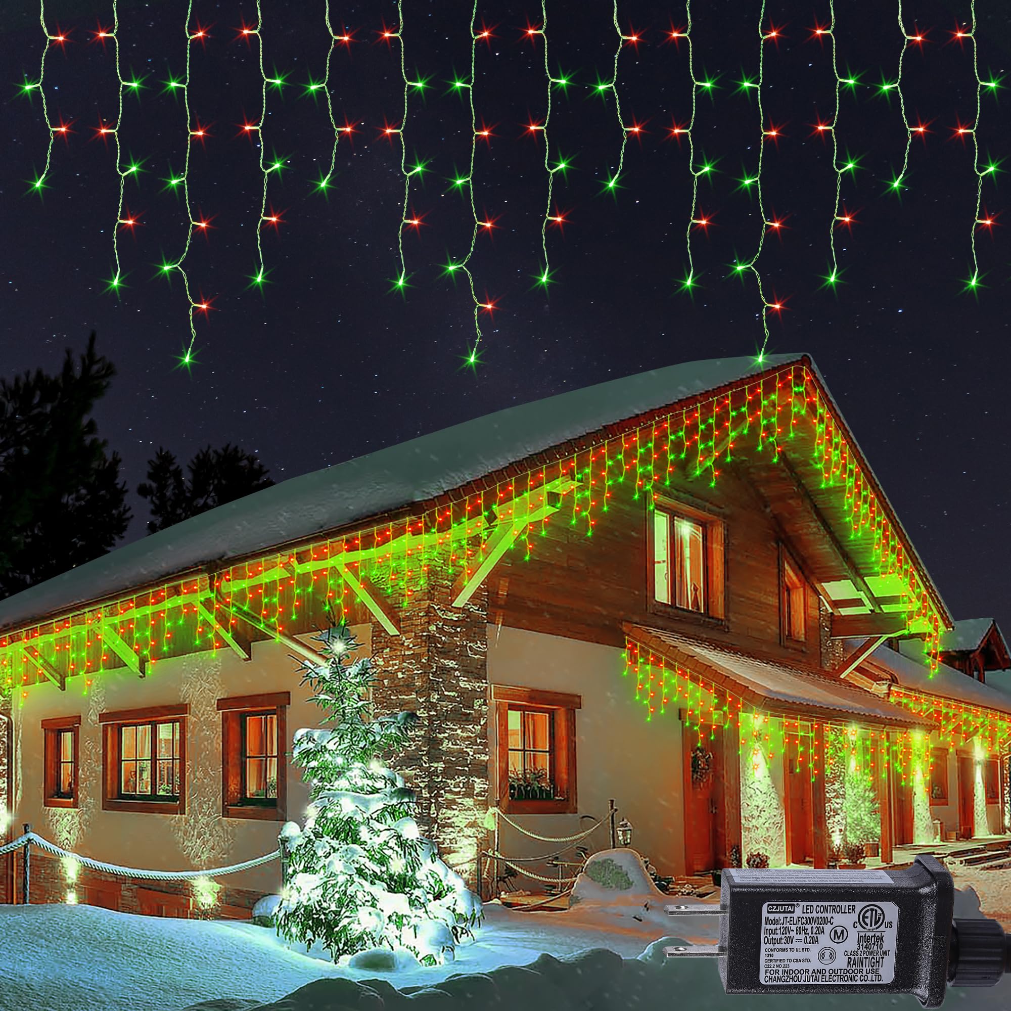 Hopolon 33Ft 360L Led Christmas Icicle Lights Outdoor Waterproof,8 Modes Plug In Curtain String Lights With 60 Drops,Christmas Lights For Wedding,Party,Bedroom,Garden,Home,Wall Decorations(Red Green)