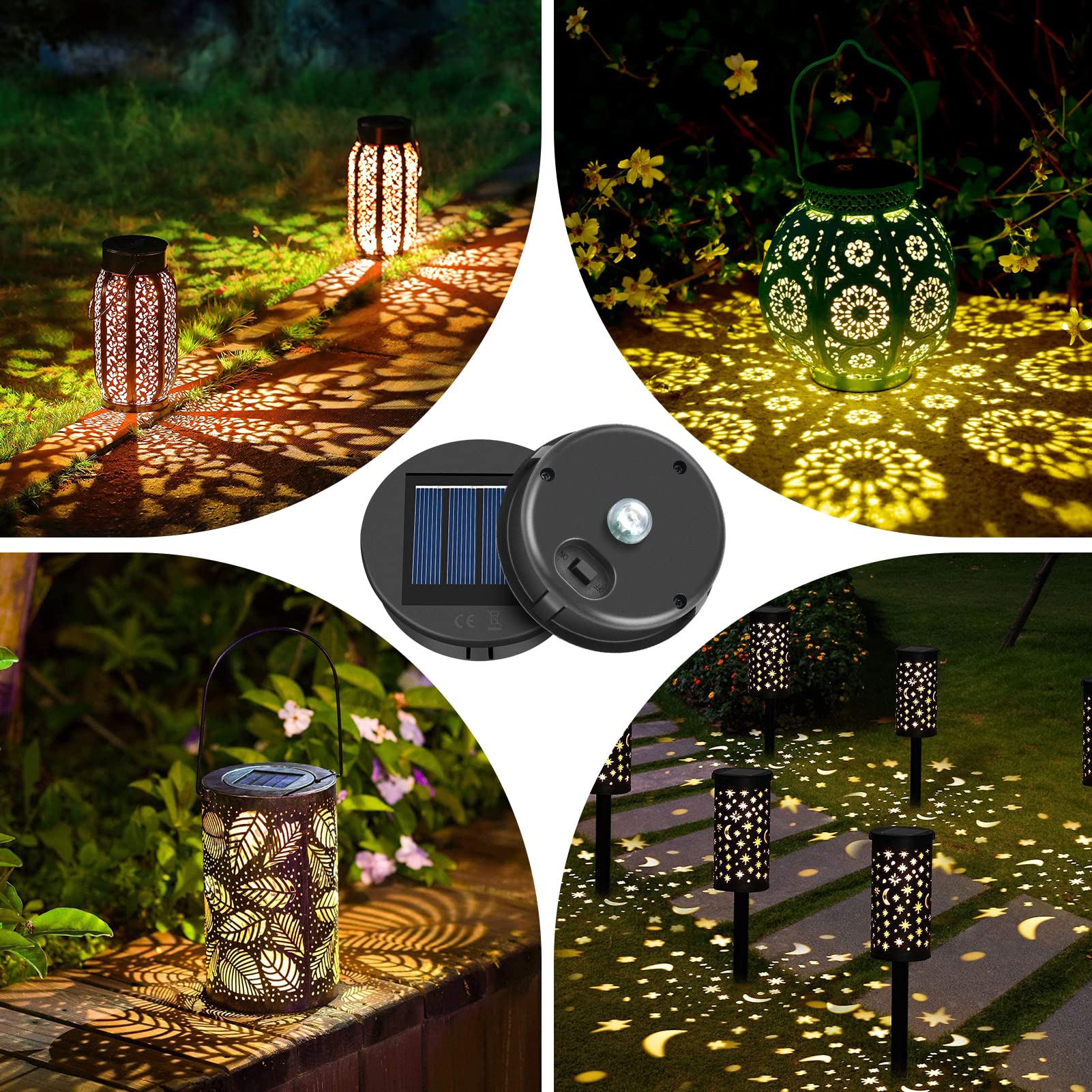 Eluteng Solar Light Replacement 4 Pack (Top Size 3.15 Inch, Bottom Size 2.76 Inch) Led Solar Lantern Light Lids Outdoor Waterproof Replacement Solar Light Tops Warm White Led