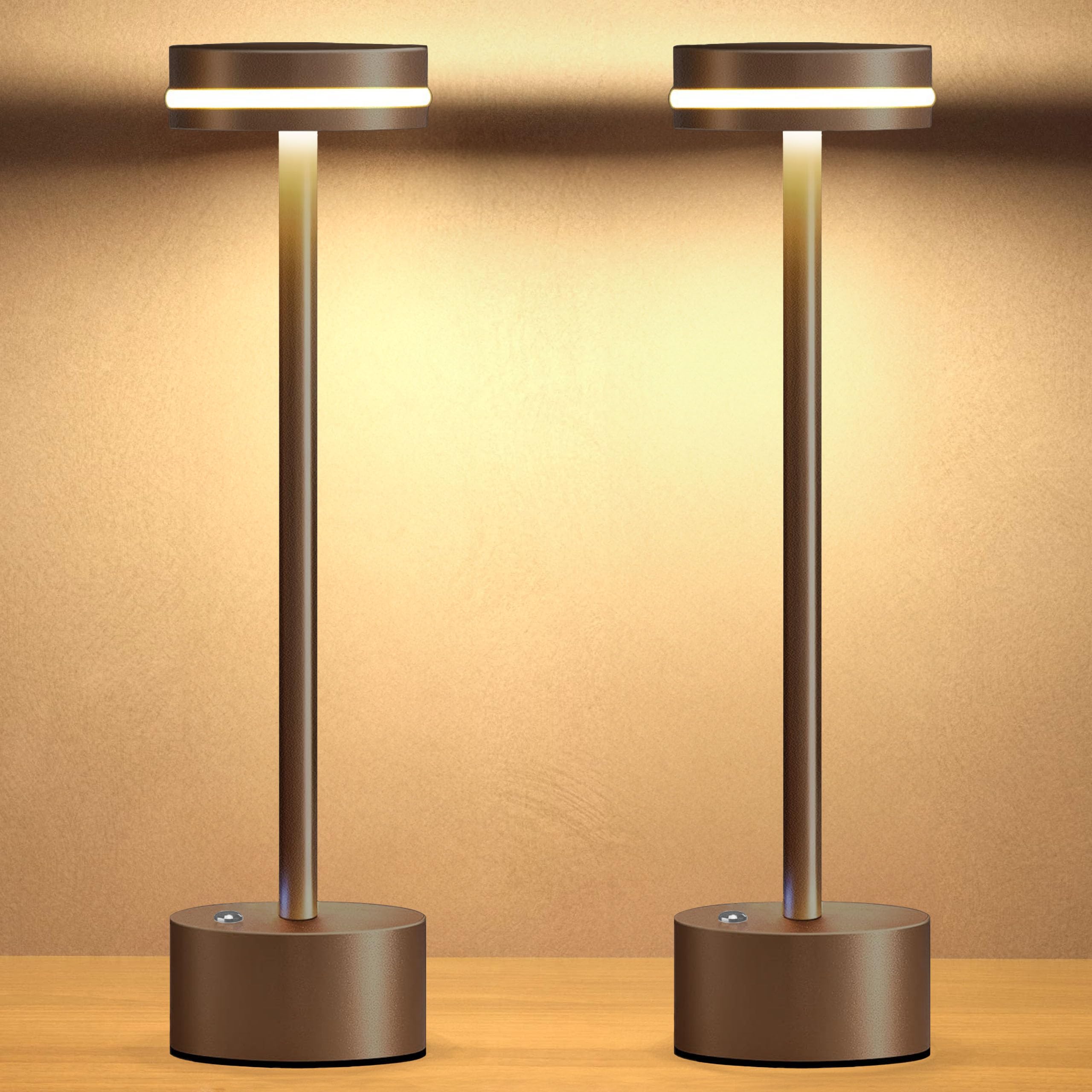 Ecoespti Cordless Table Lamp, Portable Rechargeable Bedside Lamp, Touch Stepless Dimmable Desk Lamp, For Home Bedroom Hotel Restaurant Bar Outdoor, 2 Set, Coffee