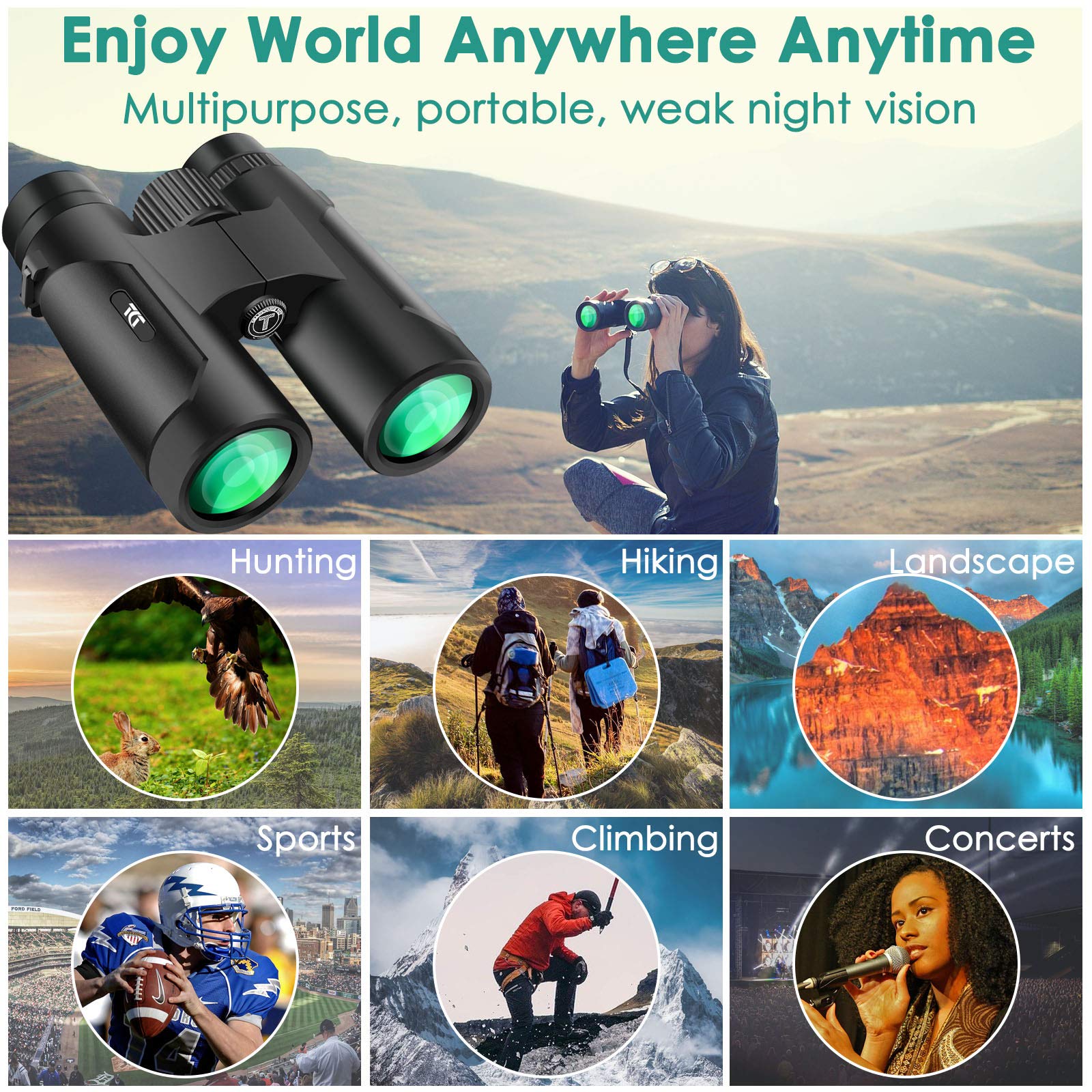 Tdt 12X42 Binoculars For Adults, Lightweight Compact Binoculars For Bird Watching,Super Sharp And Clear,Large View,Easy Adjust And Focus,Included Carrying Bag And Neck Strap