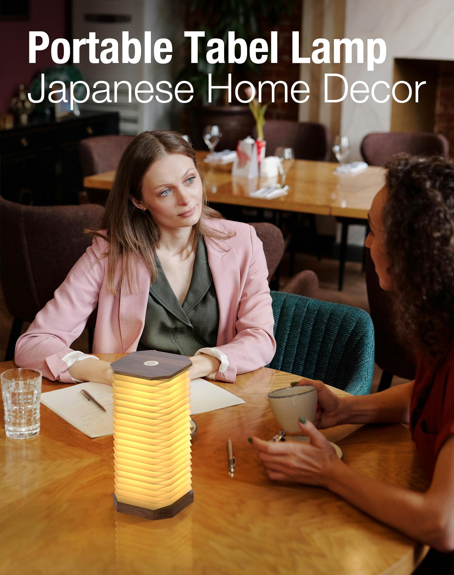 Zbole Vertical Accordion Lamp, Warm Light, Adjustable Height & Brightness, Usb Charging, Ideal For Home Decor & (Walnut)