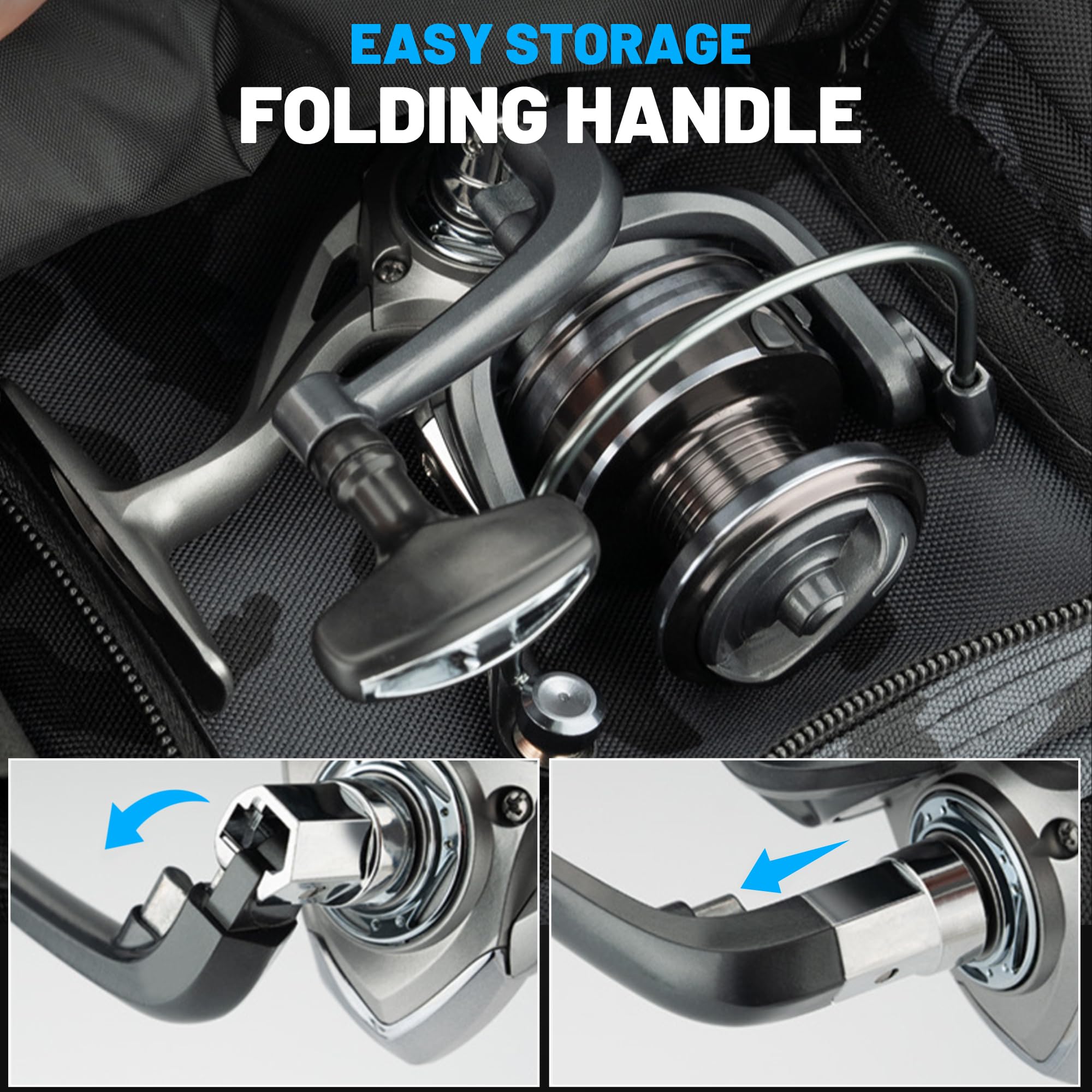Lacusmall Spinning Reel, Saltwater Freshwater Fishing Reel, Collapsible Crank Handle, 22Lbs Max Drag For Easy Fish Control, 5.2:1 Gear Ratio