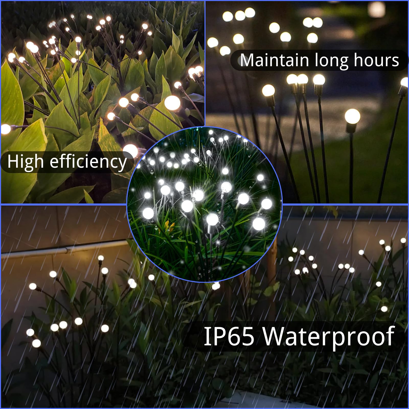 Ozs 8Pack 64Led Solar Garden Lights - Solar Lights Outdoor, Solar Firefly Lights, Solar Swaying Light, Sway By Wind, Solar Fairy Lights Waterproof For Garden Patio Pathway Decoration(Cool White)