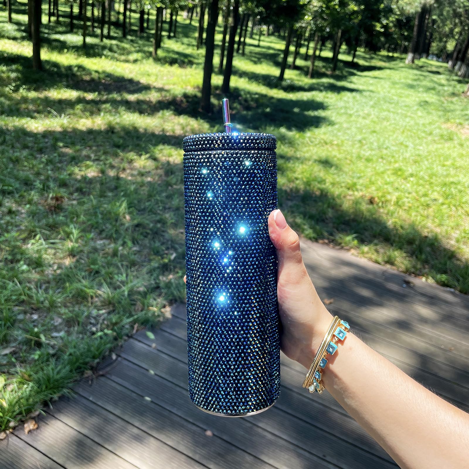 20Oz Bling Diamond Tumbler With Lid And Straw Studded Skinny Tumbler Stainless Steel Vacuum