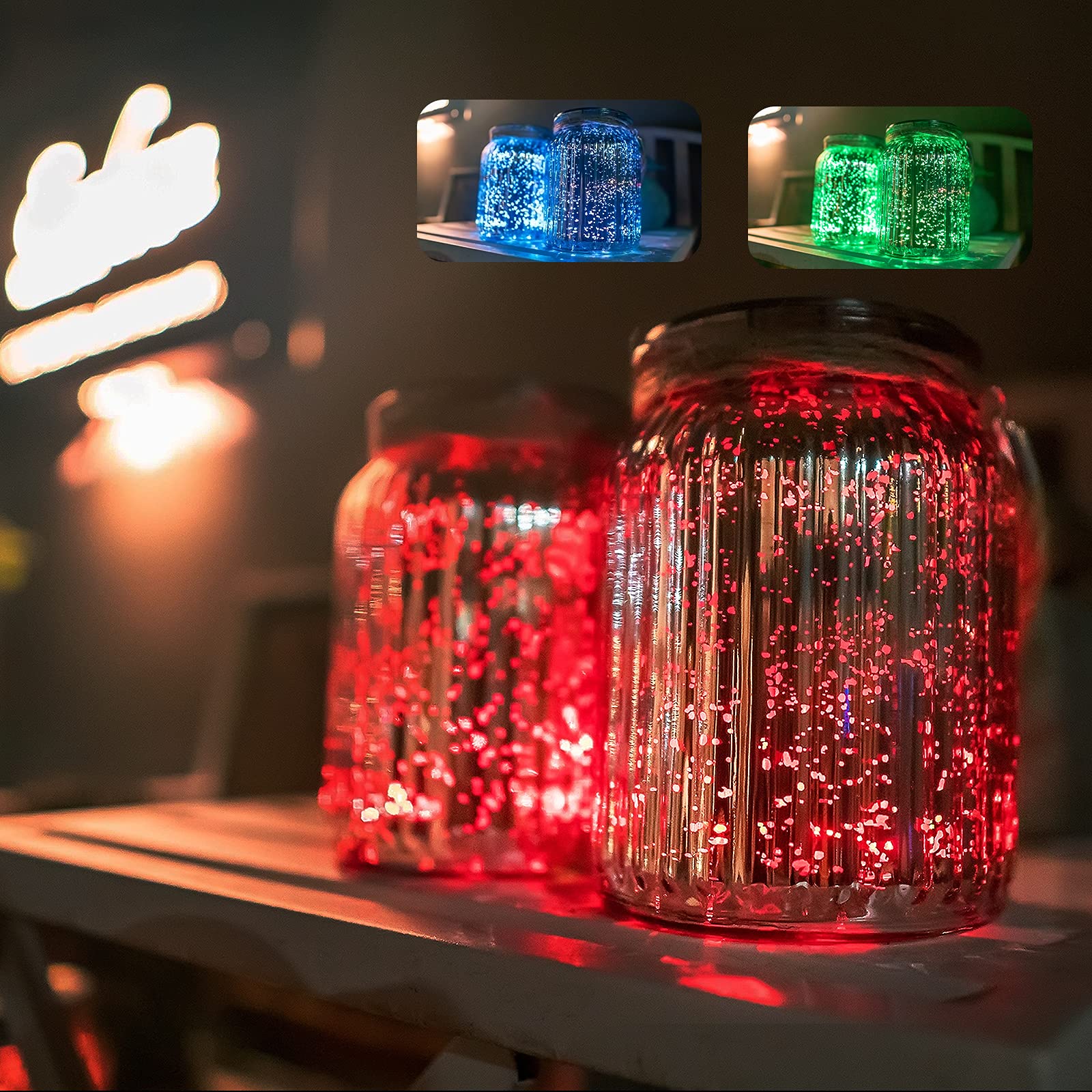 Afirst Hanging Solar Lantern Lights Outdoor 2 Pack,20 Led Solar Mercury Glass Mason Jar Hanging Lights Waterproof For Tree, Table, Yard, Garden, Patio, Holiday Party Outdoor Decor, Color Changing