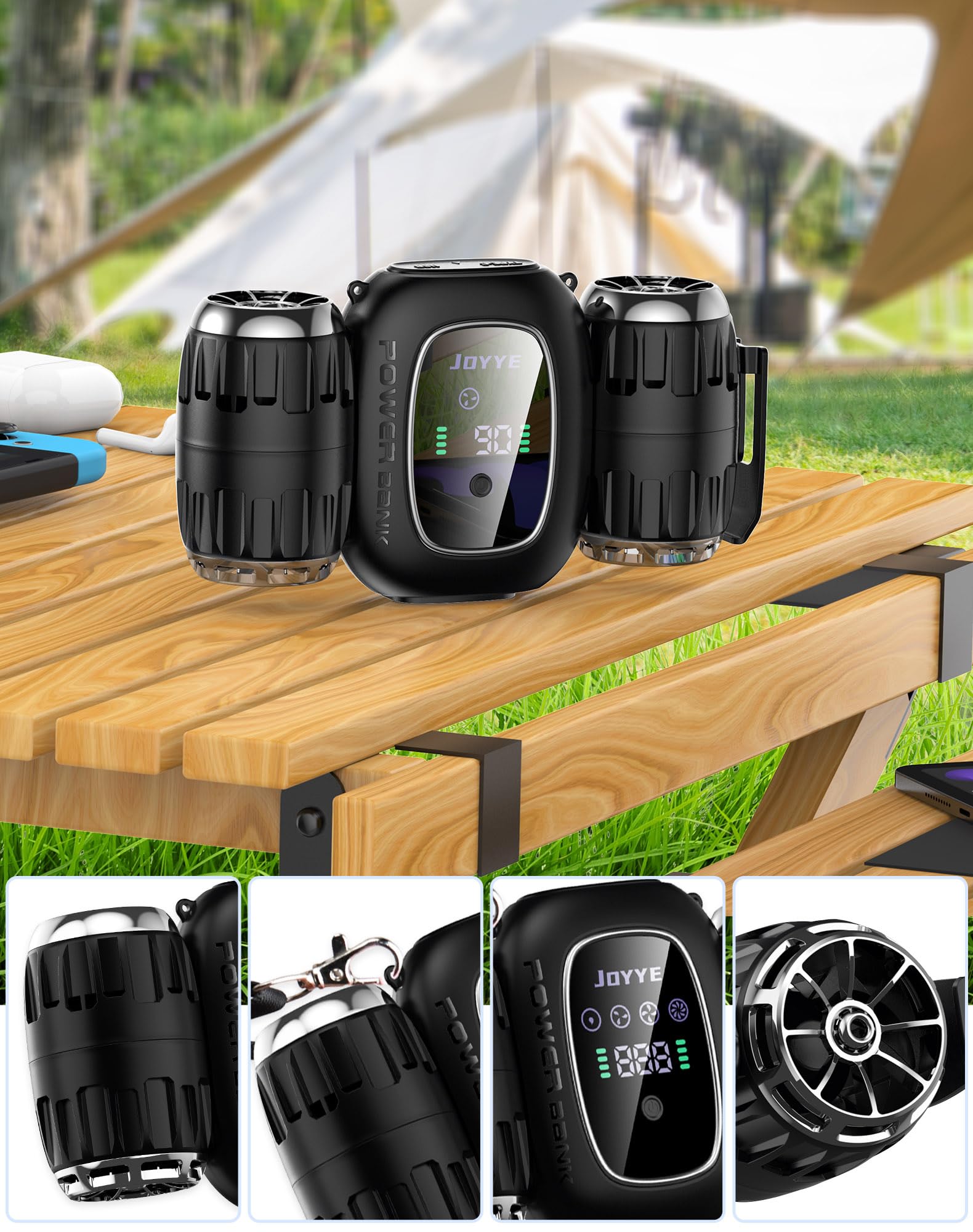 Rechargeable Portable Fan With 8000Mah Battery Power Bank, High Speed Low Noise Turbo Portable Neck