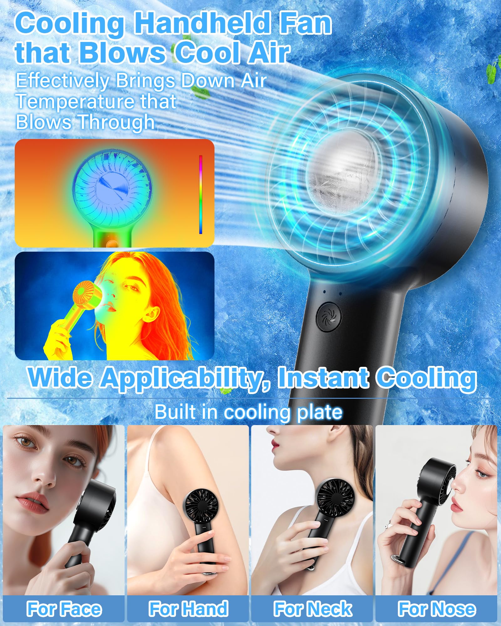 Portable Ice Cooling Handheld Fan With Cooling Compress, Usb Rechargeable Personal Turbo Mini